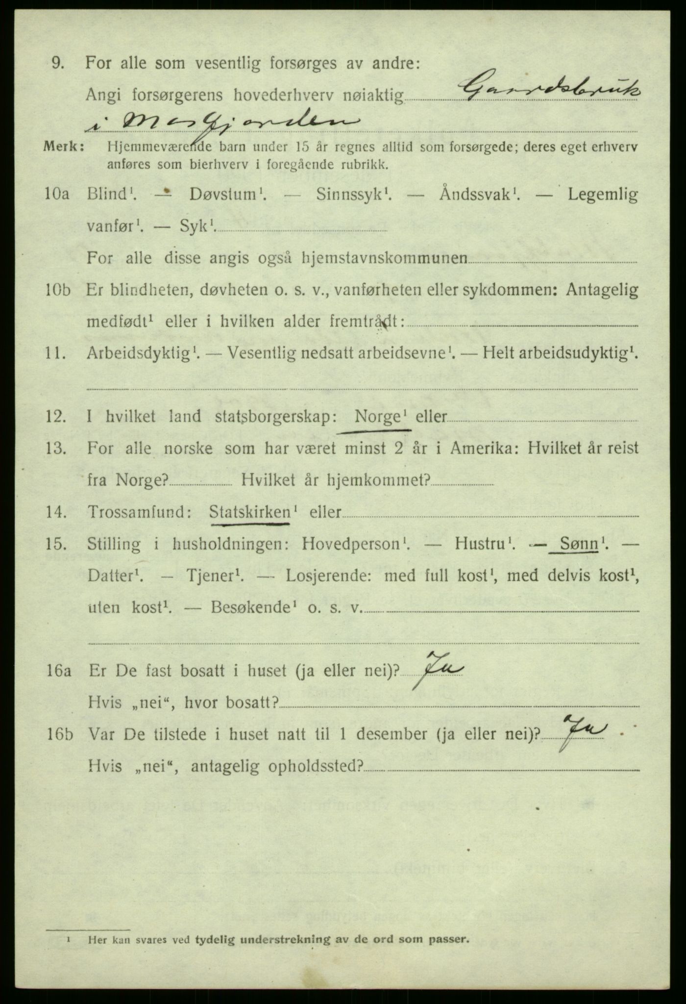 SAB, 1920 census for Masfjorden, 1920, p. 1250
