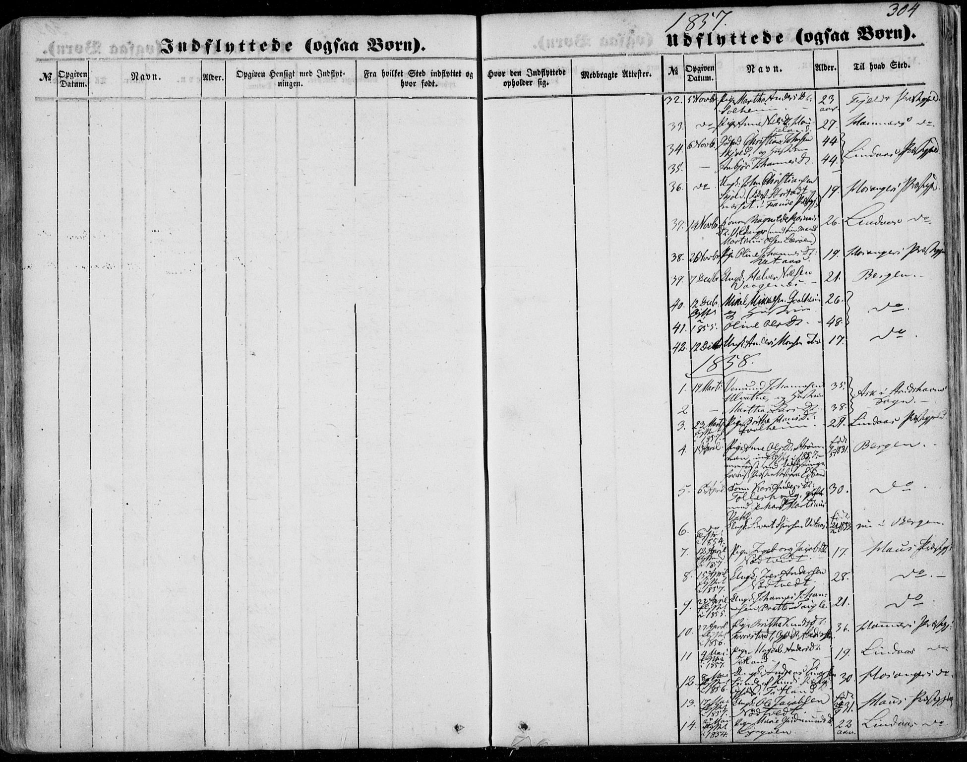 Manger sokneprestembete, SAB/A-76801/H/Haa: Parish register (official) no. A 6, 1849-1859, p. 304