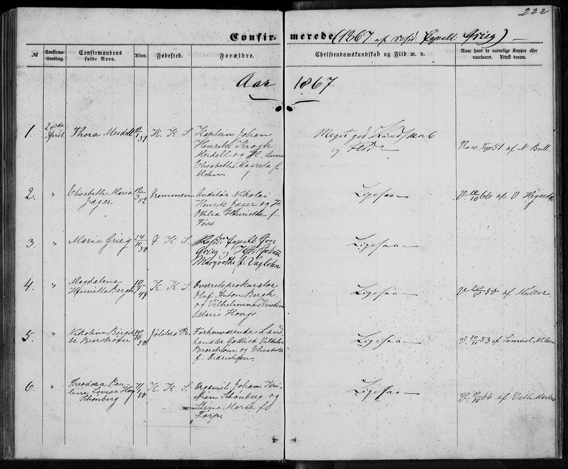 Korskirken sokneprestembete, SAB/A-76101/H/Haa/L0027: Parish register (official) no. C 3, 1854-1868, p. 222
