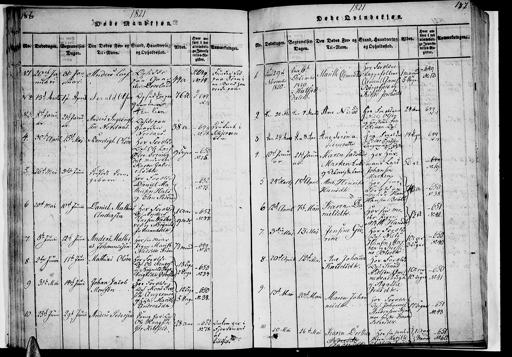 Ministerialprotokoller, klokkerbøker og fødselsregistre - Nordland, AV/SAT-A-1459/820/L0288: Parish register (official) no. 820A09, 1820-1825, p. 186-187