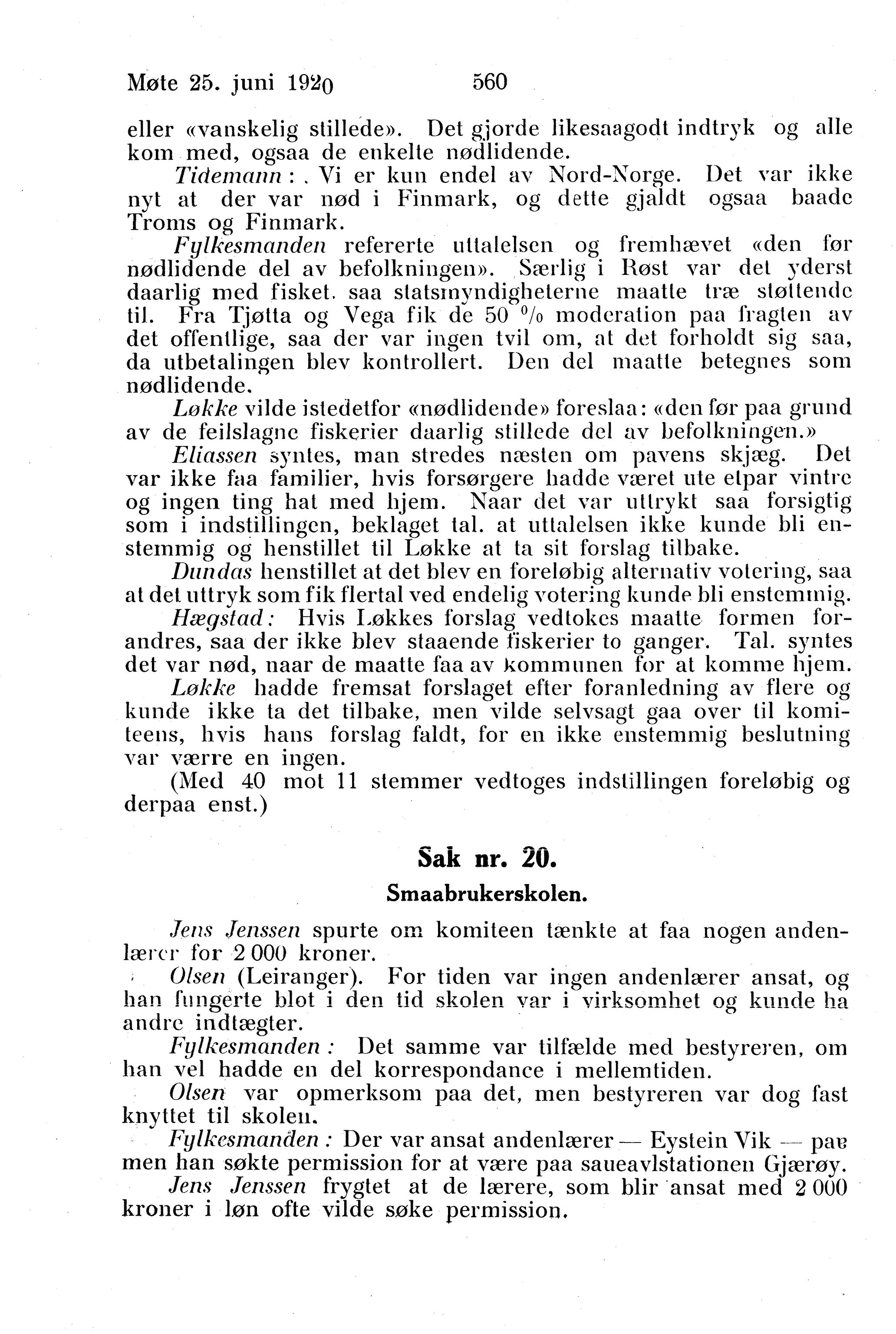 Nordland Fylkeskommune. Fylkestinget, AIN/NFK-17/176/A/Ac/L0043: Fylkestingsforhandlinger 1920, 1920