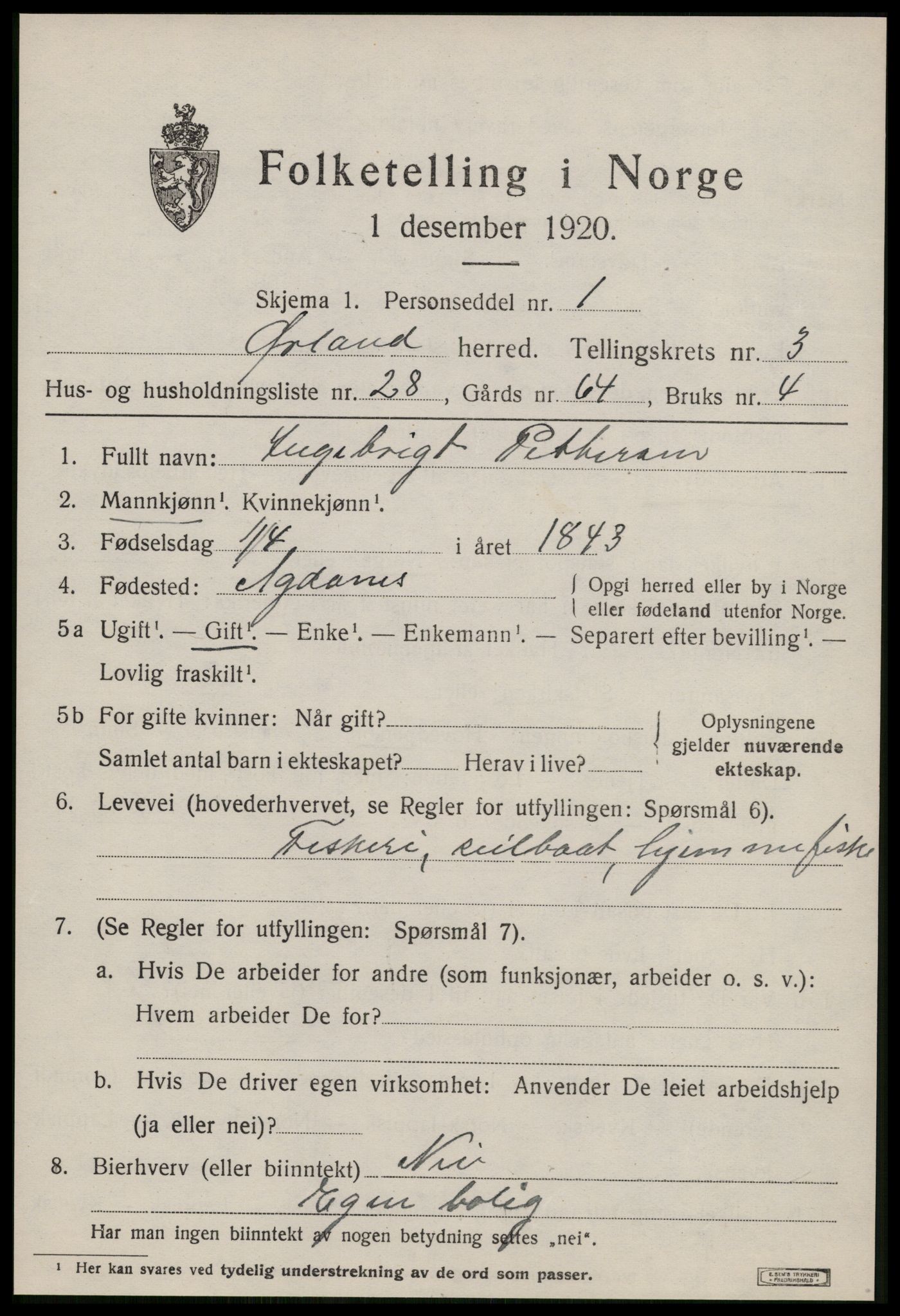 SAT, 1920 census for Ørland, 1920, p. 2811