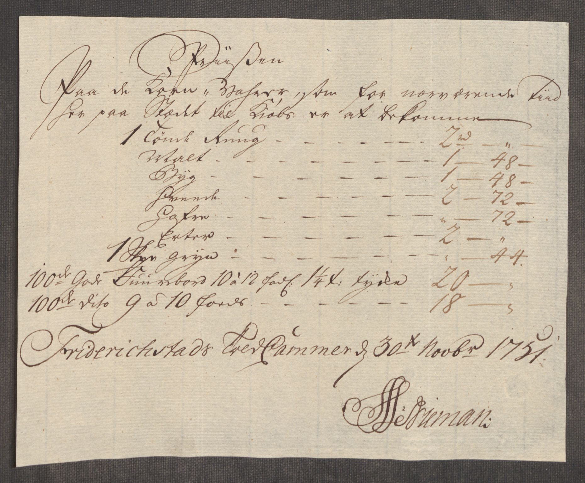 Rentekammeret inntil 1814, Realistisk ordnet avdeling, AV/RA-EA-4070/Oe/L0004: [Ø1]: Priskuranter, 1749-1752, p. 494