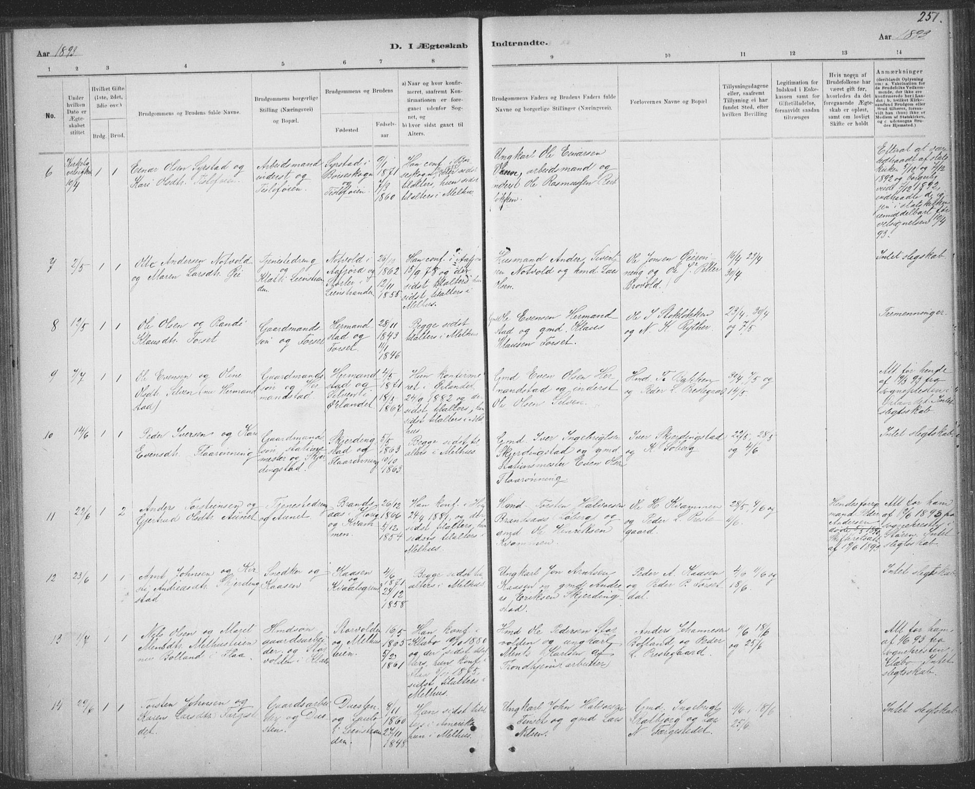 Ministerialprotokoller, klokkerbøker og fødselsregistre - Sør-Trøndelag, AV/SAT-A-1456/691/L1085: Parish register (official) no. 691A17, 1887-1908, p. 251