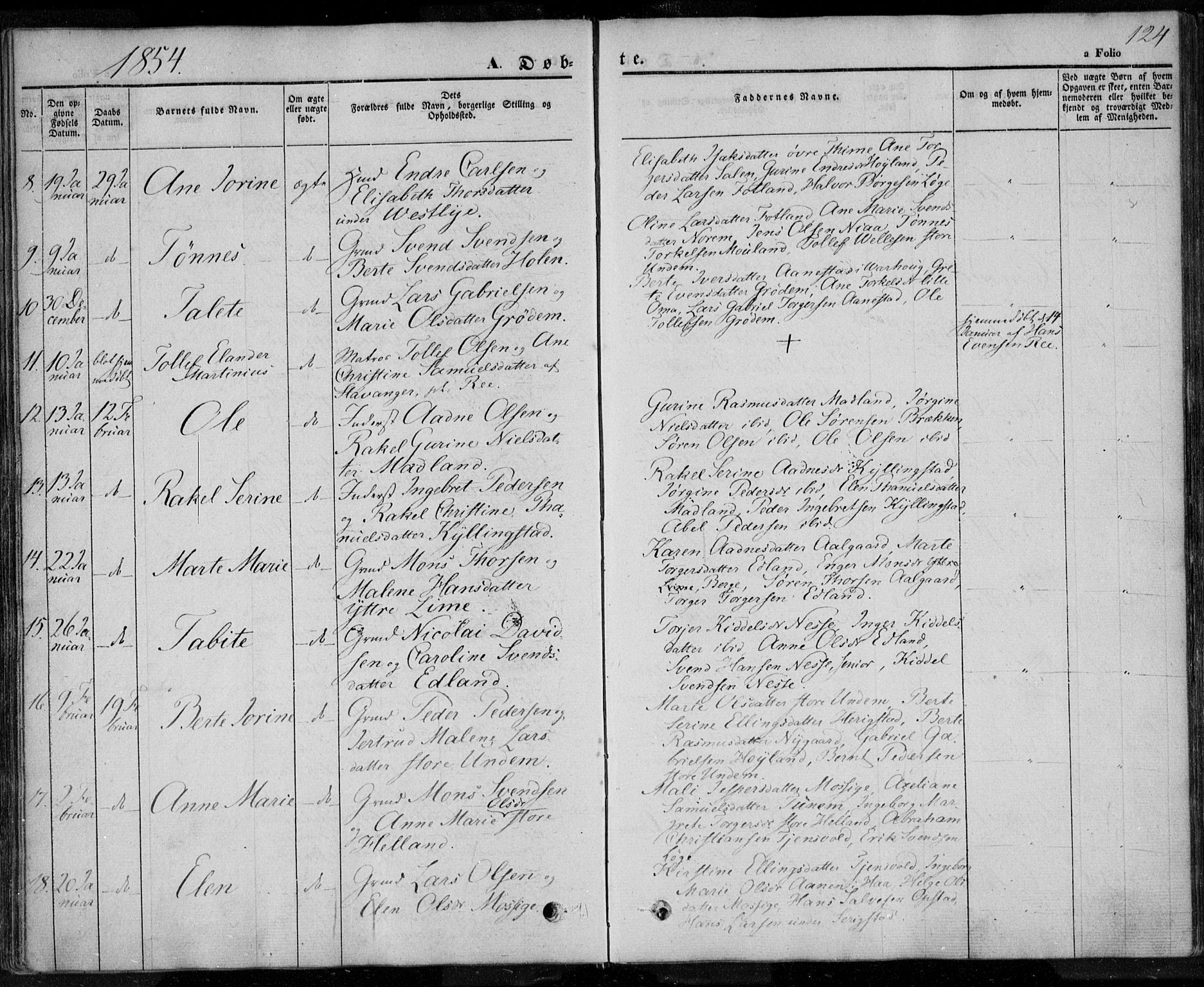 Lye sokneprestkontor, AV/SAST-A-101794/001/30BA/L0005: Parish register (official) no. A 5.1, 1842-1855, p. 124