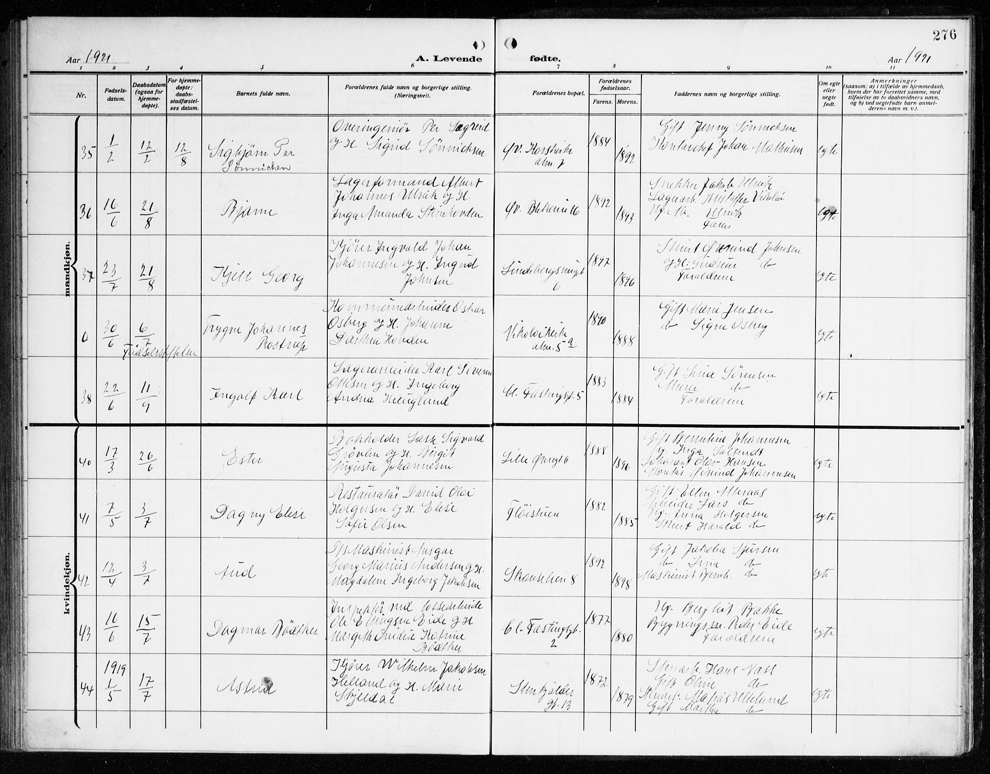 Korskirken sokneprestembete, AV/SAB-A-76101/H/Haa: Parish register (official) no. B 10, 1909-1923, p. 276