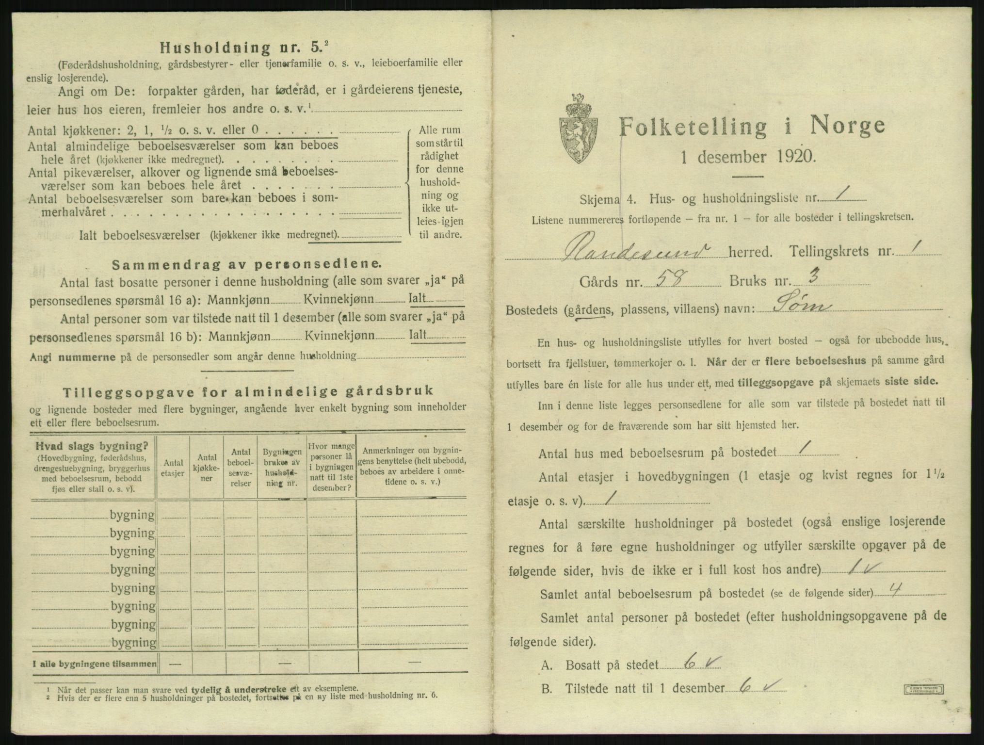 SAK, 1920 census for Randesund, 1920, p. 32