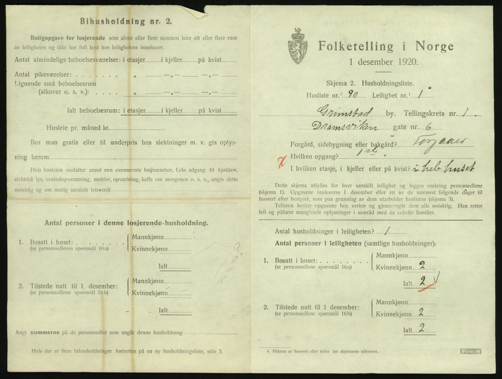 SAK, 1920 census for Grimstad, 1920, p. 1257