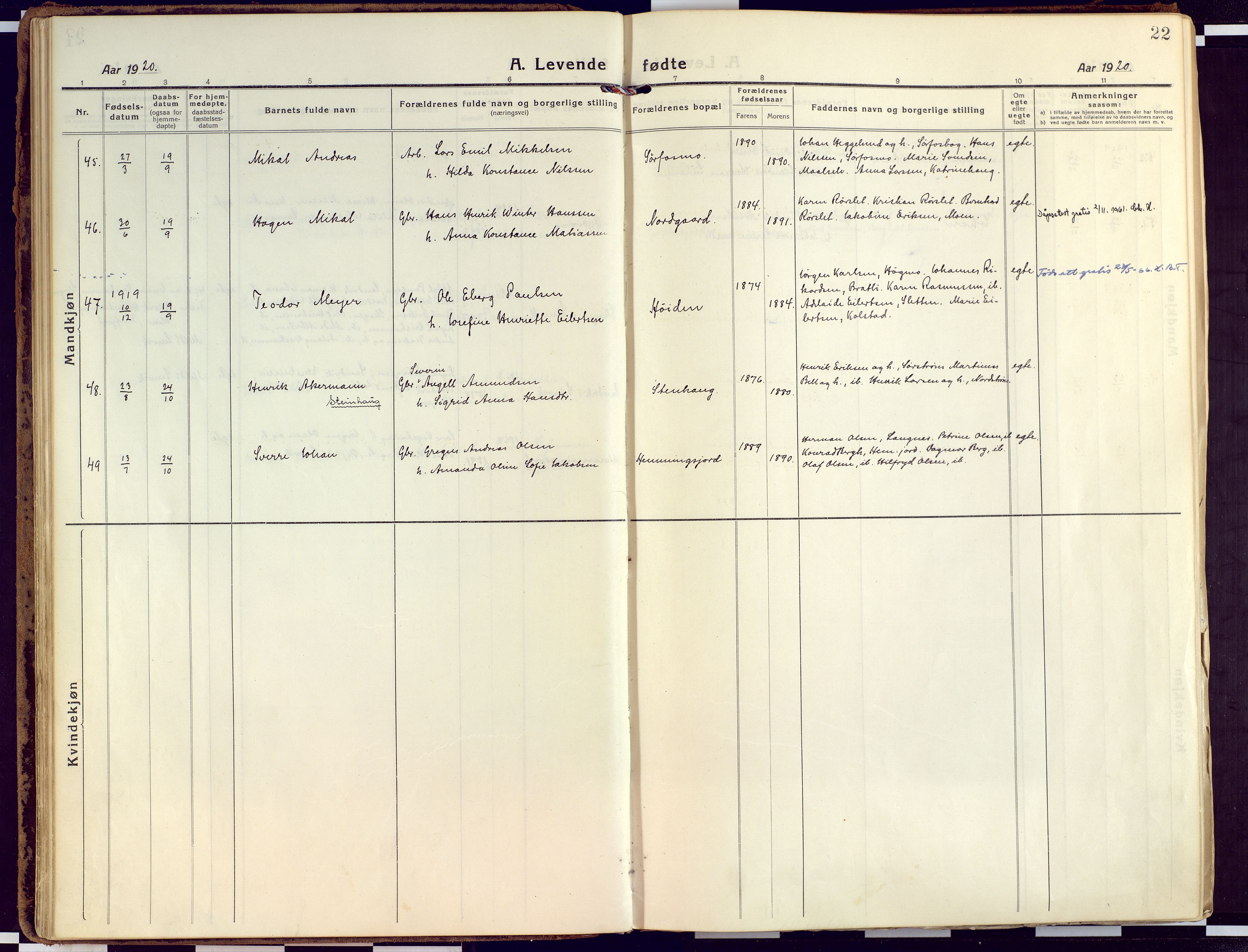 Tranøy sokneprestkontor, SATØ/S-1313/I/Ia/Iaa/L0015kirke: Parish register (official) no. 15, 1919-1928, p. 22