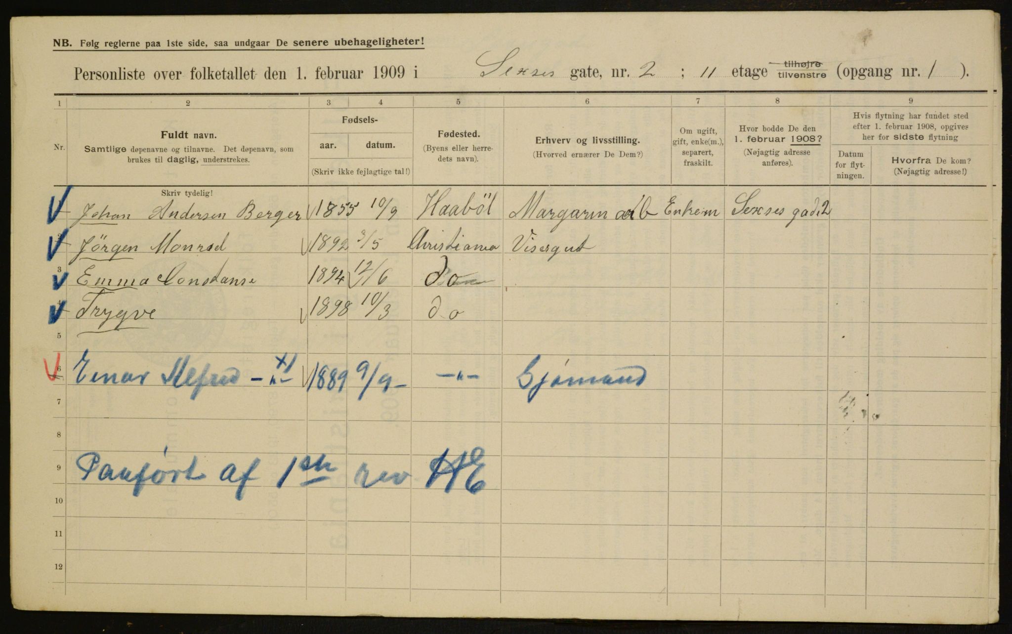 OBA, Municipal Census 1909 for Kristiania, 1909, p. 85906