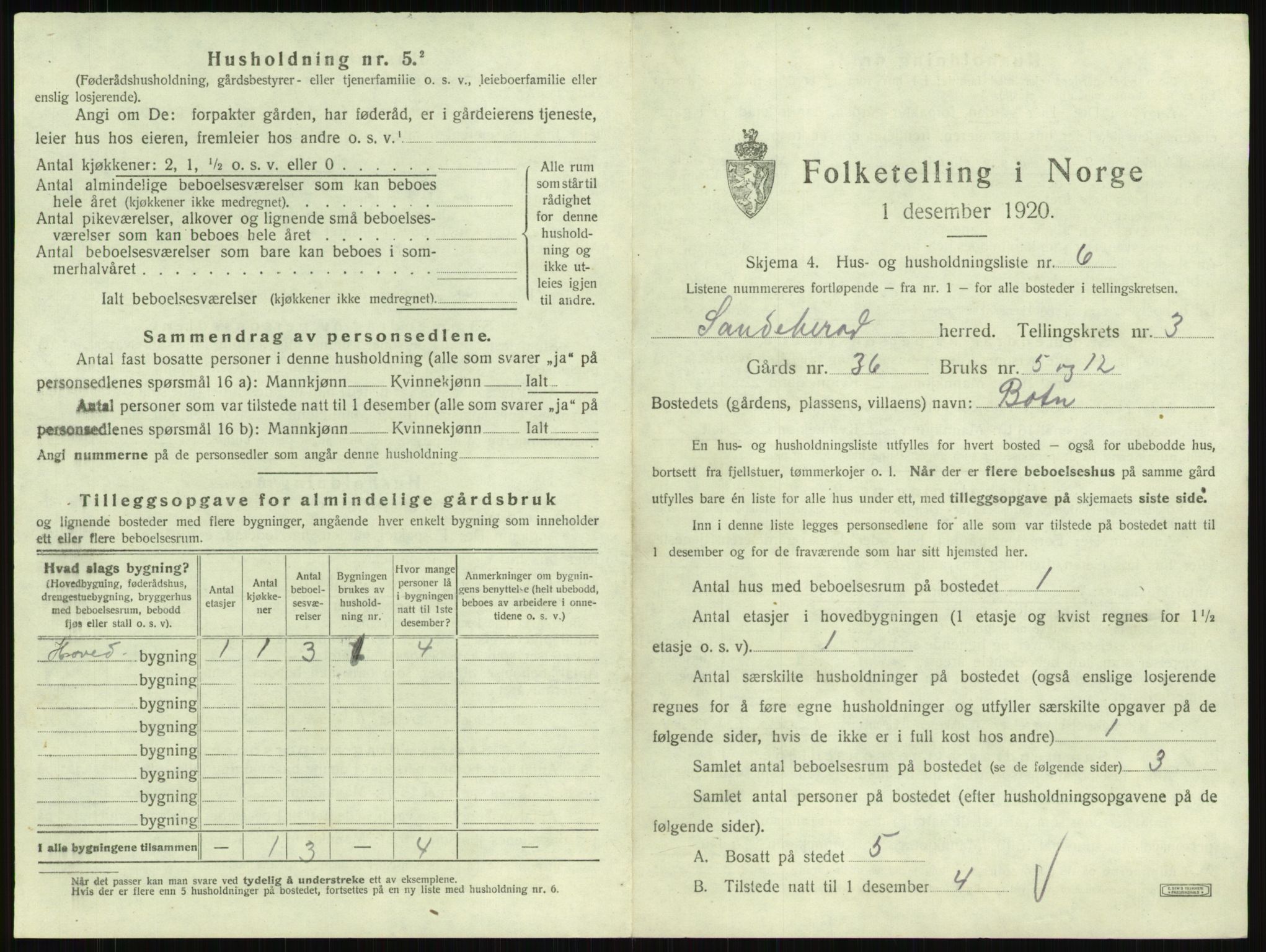 SAKO, 1920 census for Sandeherred, 1920, p. 393