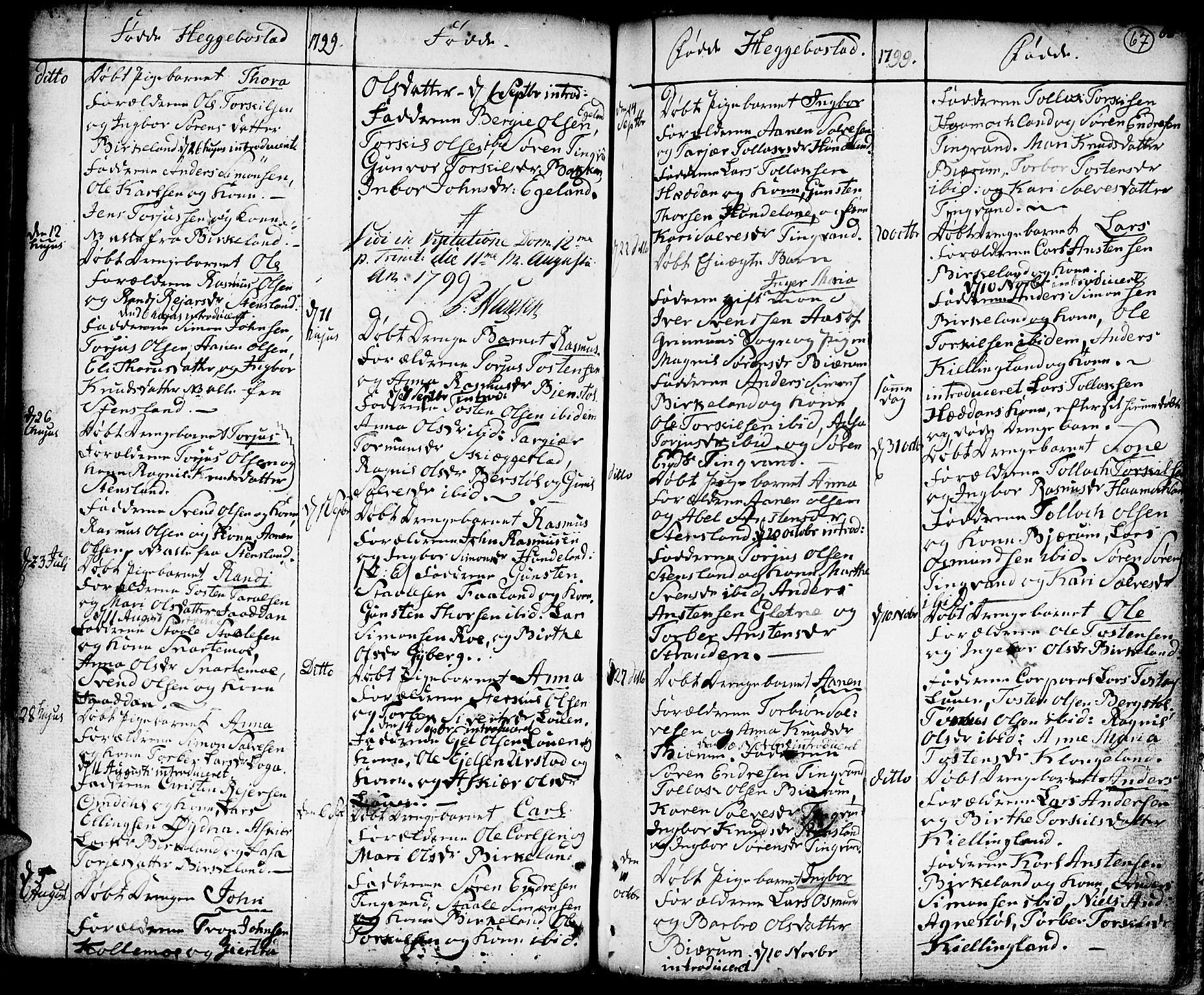 Hægebostad sokneprestkontor, SAK/1111-0024/F/Fa/Faa/L0001: Parish register (official) no. A 1 /1, 1760-1820, p. 67