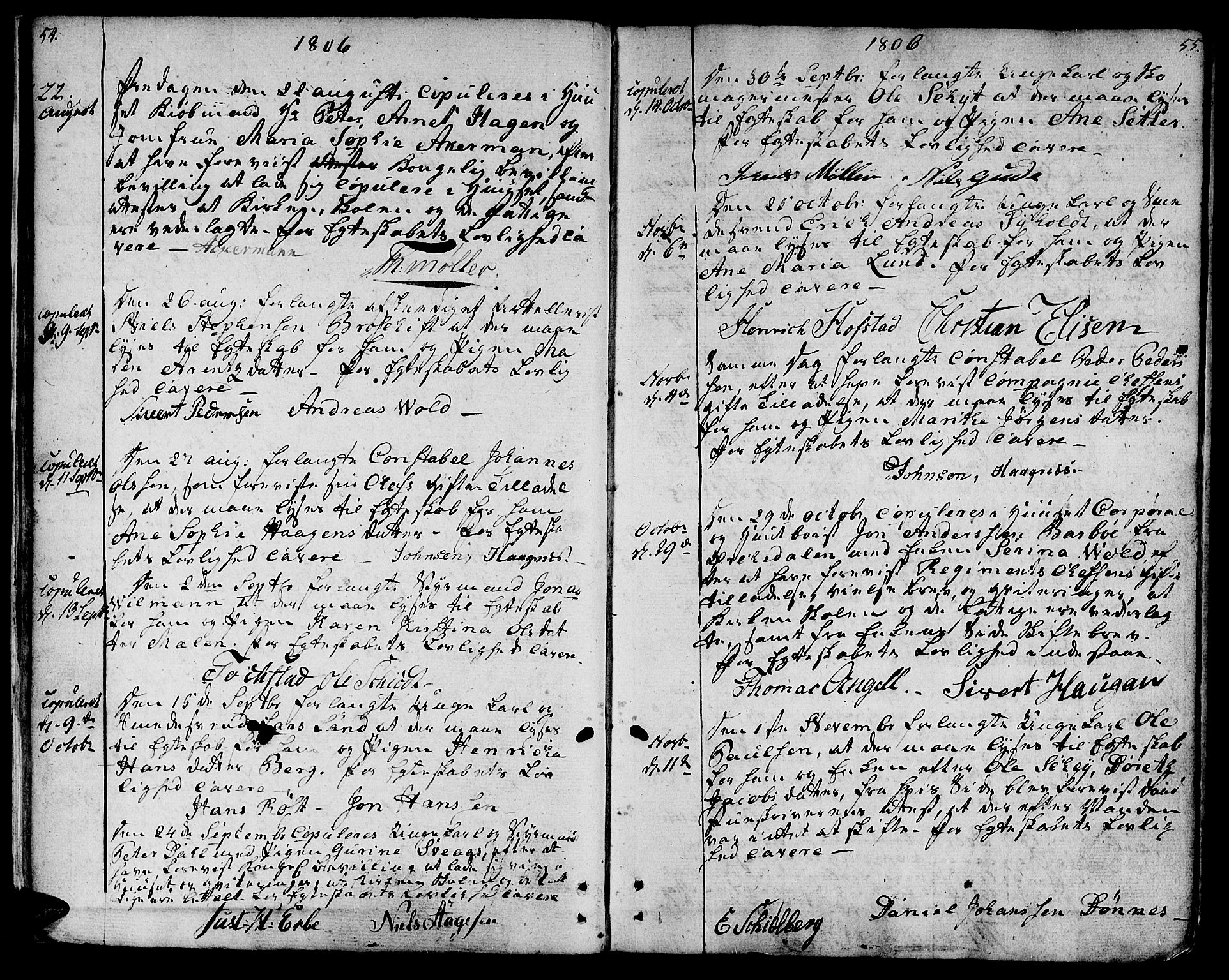 Ministerialprotokoller, klokkerbøker og fødselsregistre - Sør-Trøndelag, SAT/A-1456/601/L0042: Parish register (official) no. 601A10, 1802-1830, p. 54-55