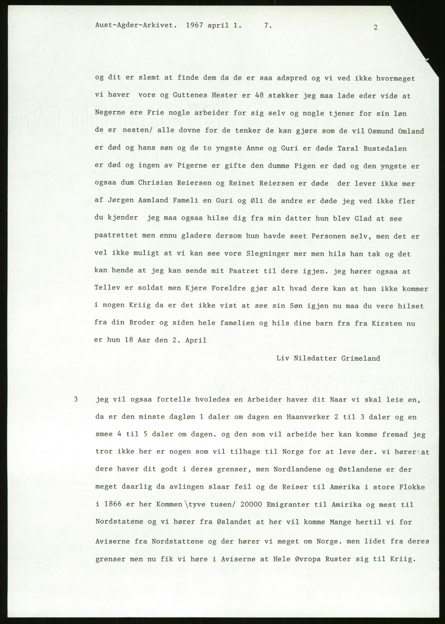 Samlinger til kildeutgivelse, Amerikabrevene, AV/RA-EA-4057/F/L0026: Innlån fra Aust-Agder: Aust-Agder-Arkivet - Erickson, 1838-1914, p. 127