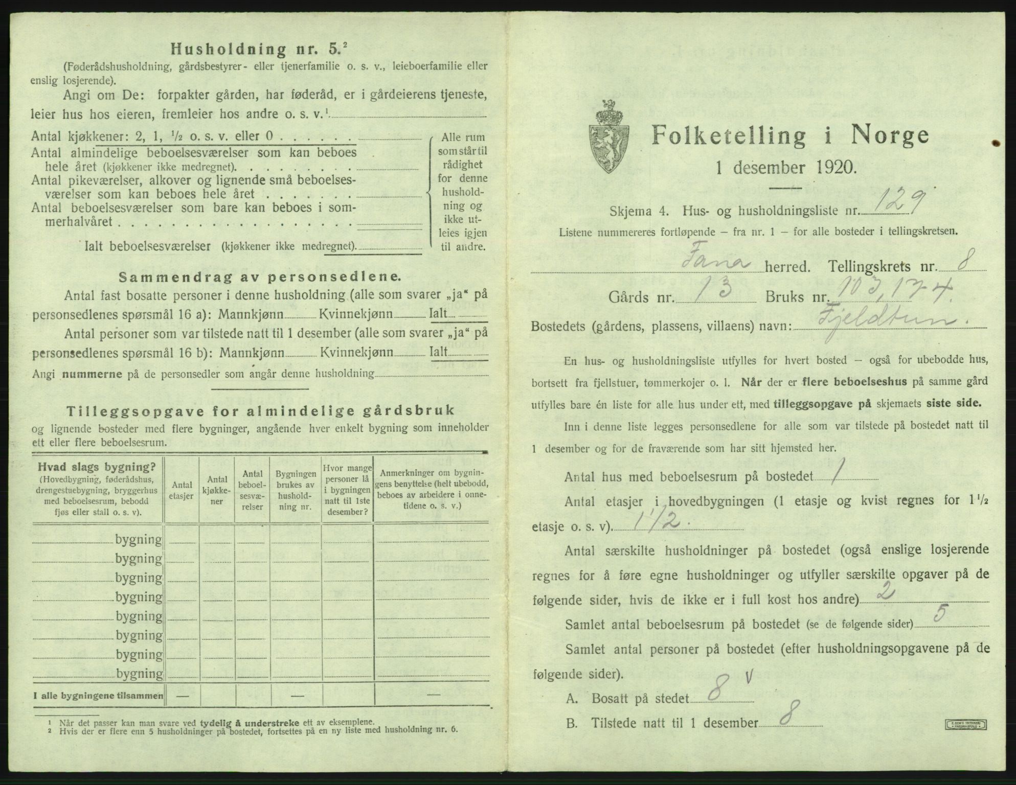 SAB, 1920 census for Fana, 1920, p. 1607