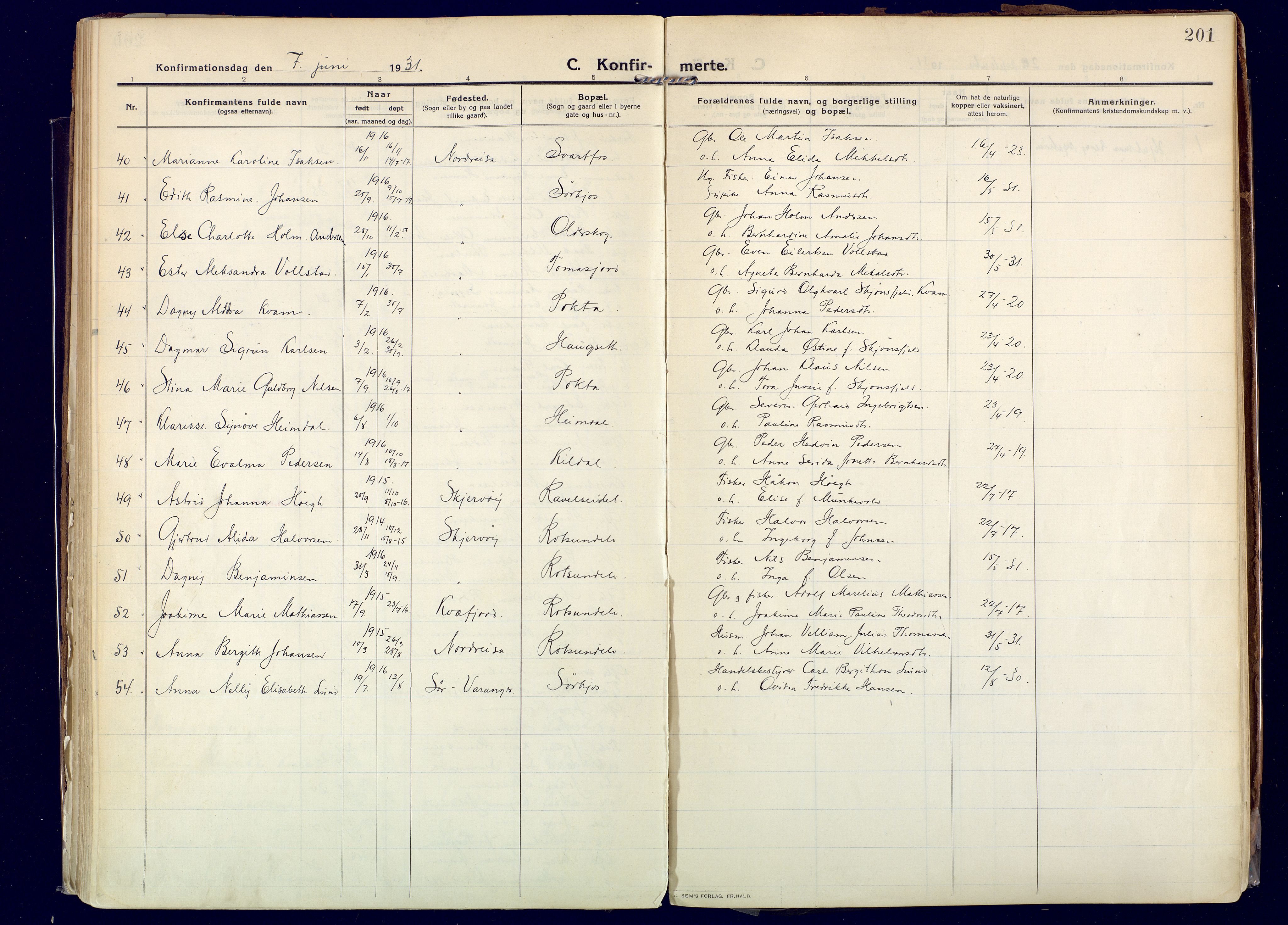 Skjervøy sokneprestkontor, AV/SATØ-S-1300/H/Ha/Haa: Parish register (official) no. 20, 1911-1931, p. 201