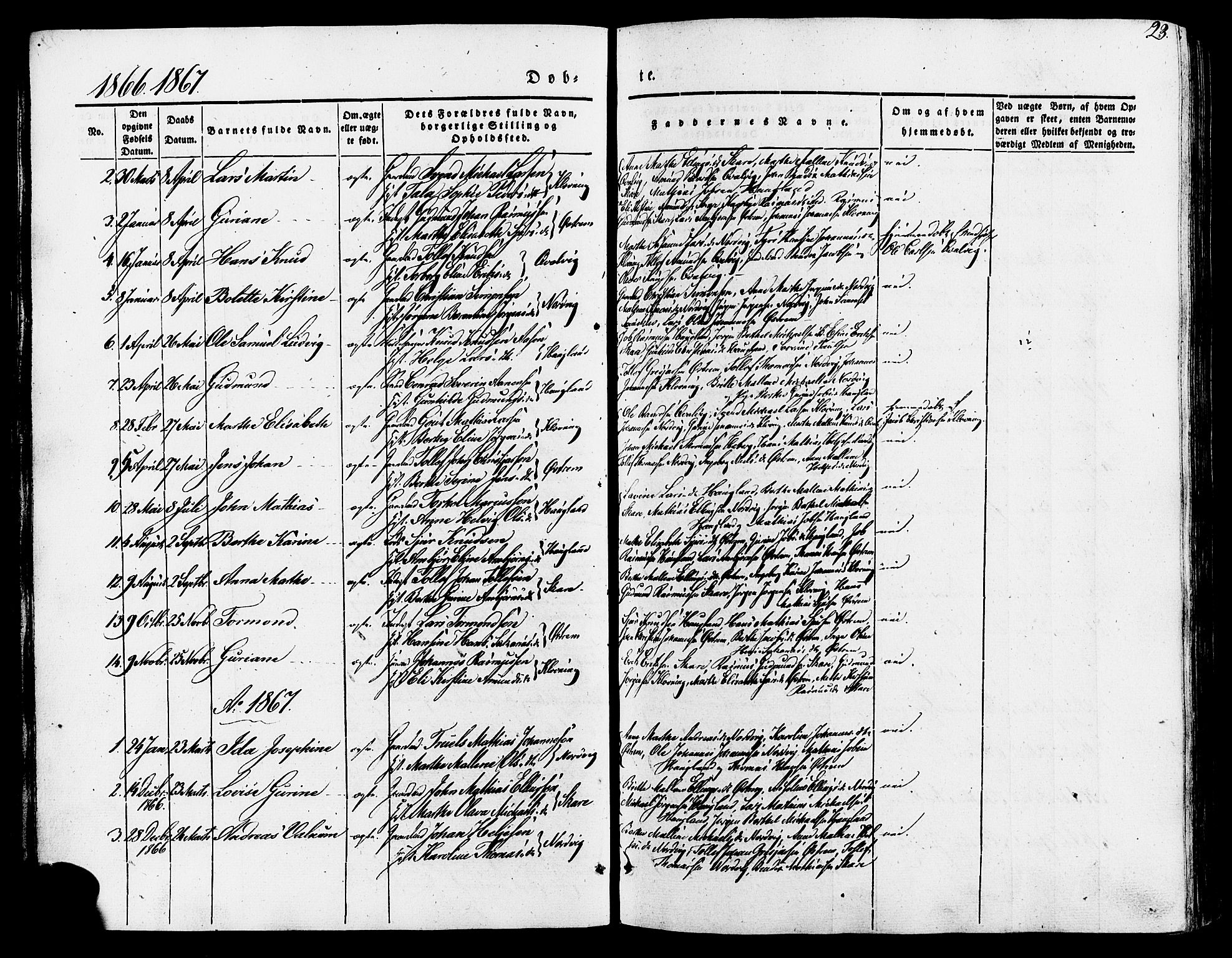 Torvastad sokneprestkontor, SAST/A -101857/H/Ha/Haa/L0007: Parish register (official) no. A 7, 1838-1882, p. 23