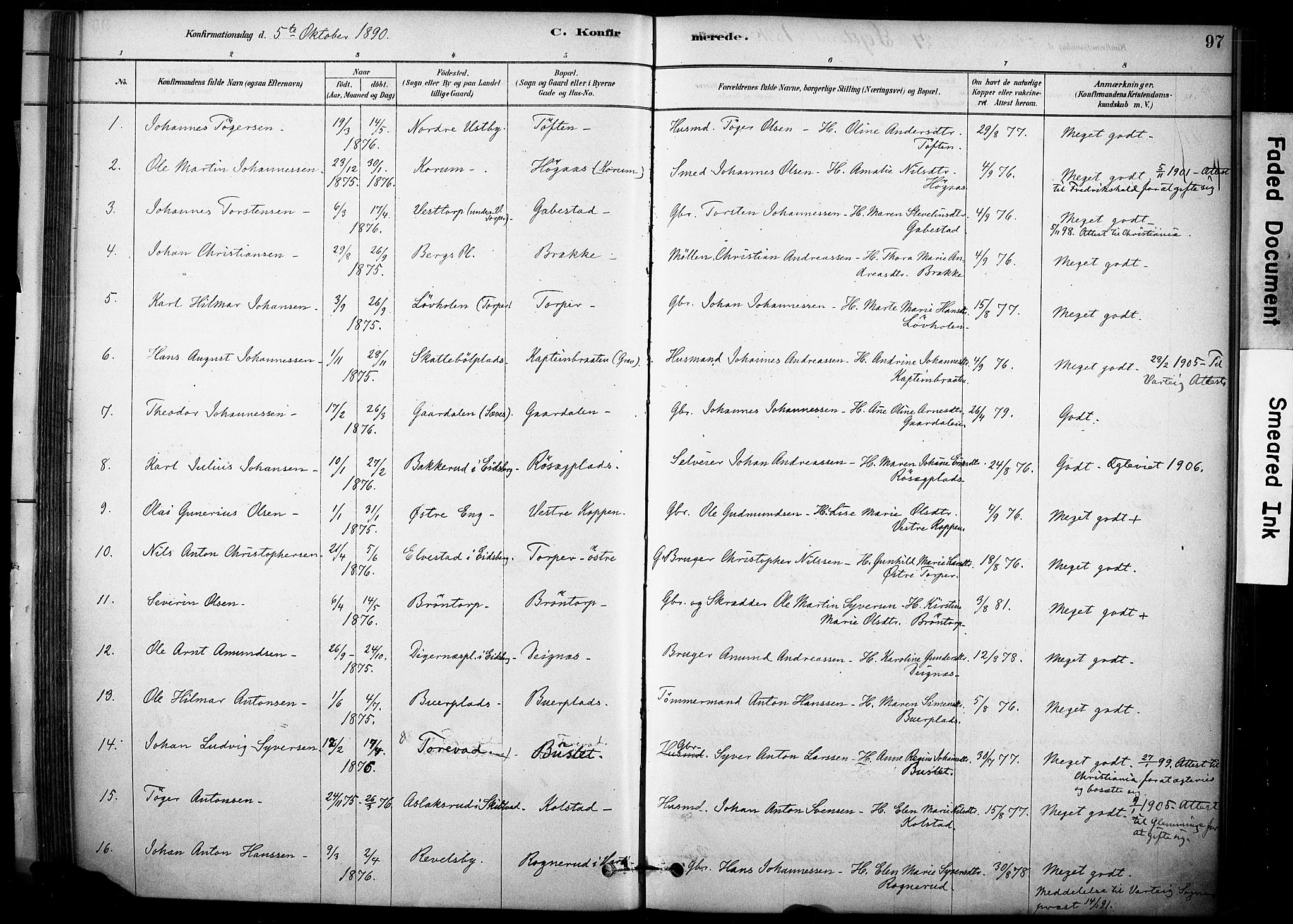 Rakkestad prestekontor Kirkebøker, AV/SAO-A-2008/F/Fc/L0001: Parish register (official) no. III 1, 1878-1905, p. 97