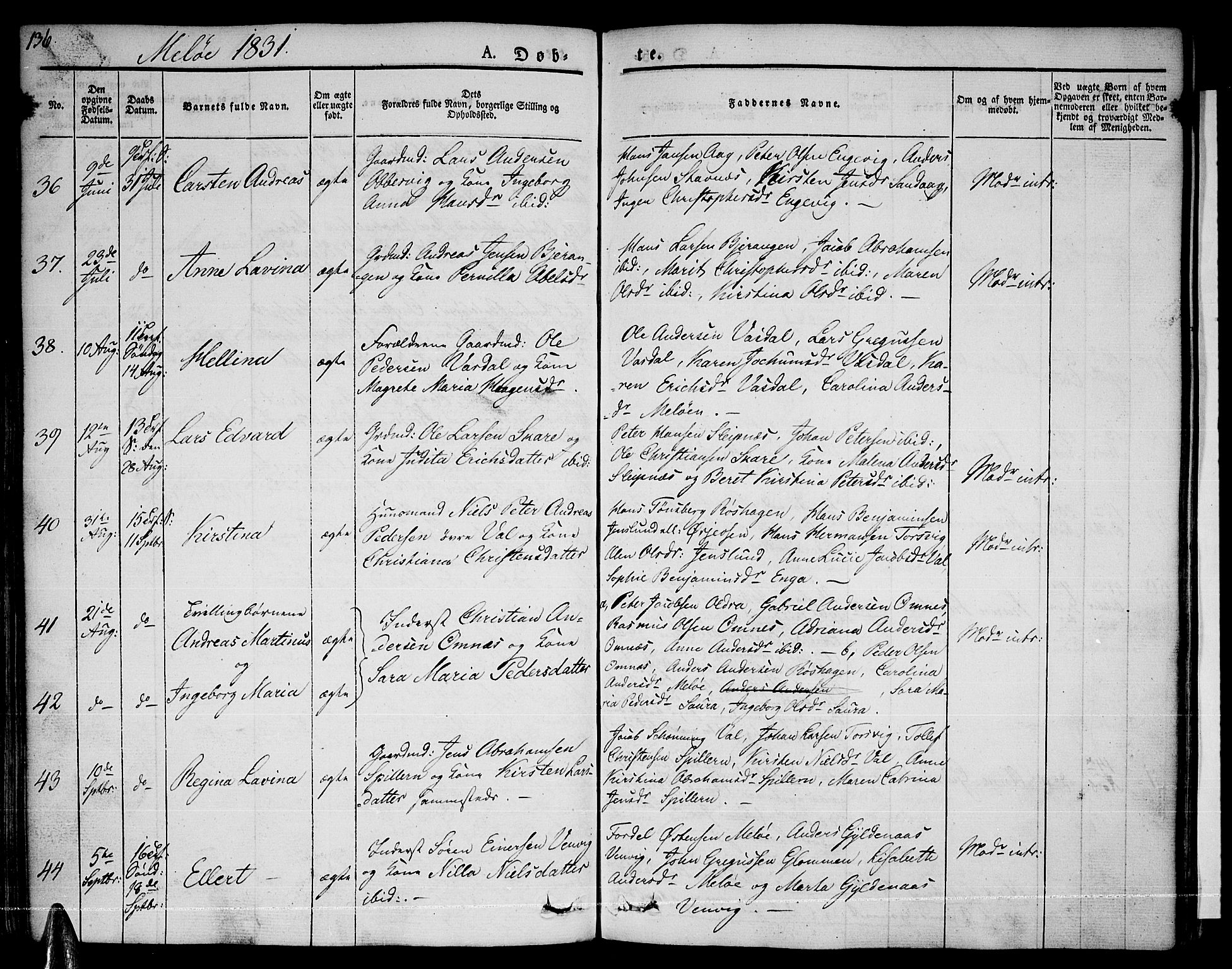 Ministerialprotokoller, klokkerbøker og fødselsregistre - Nordland, AV/SAT-A-1459/841/L0598: Parish register (official) no. 841A06 /2, 1825-1844, p. 136