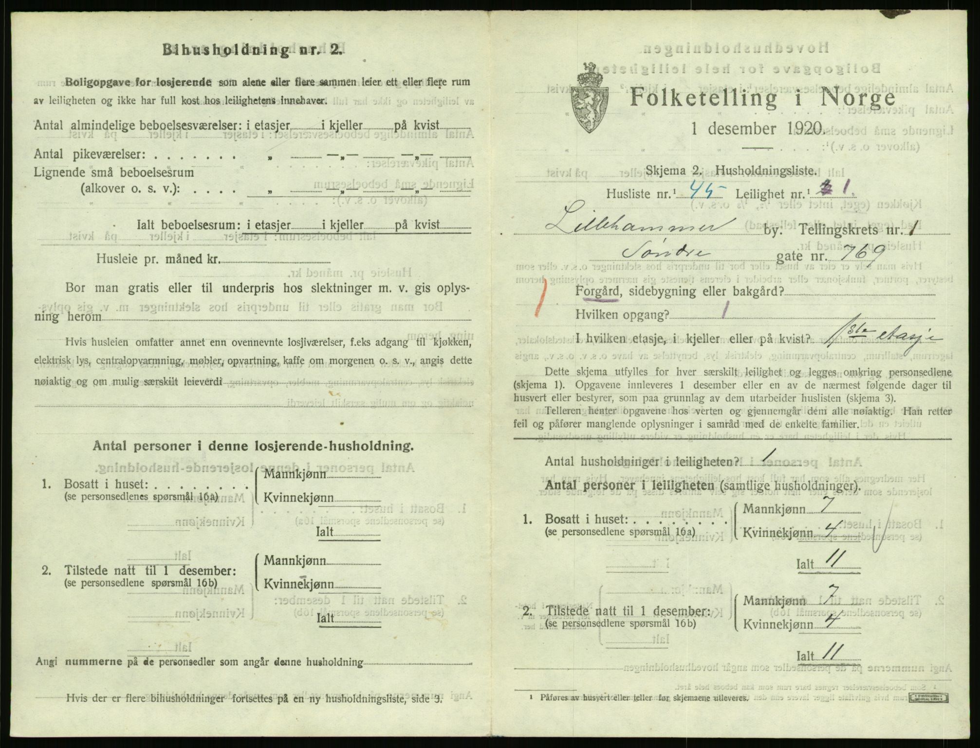 SAH, 1920 census for Lillehammer, 1920, p. 1476