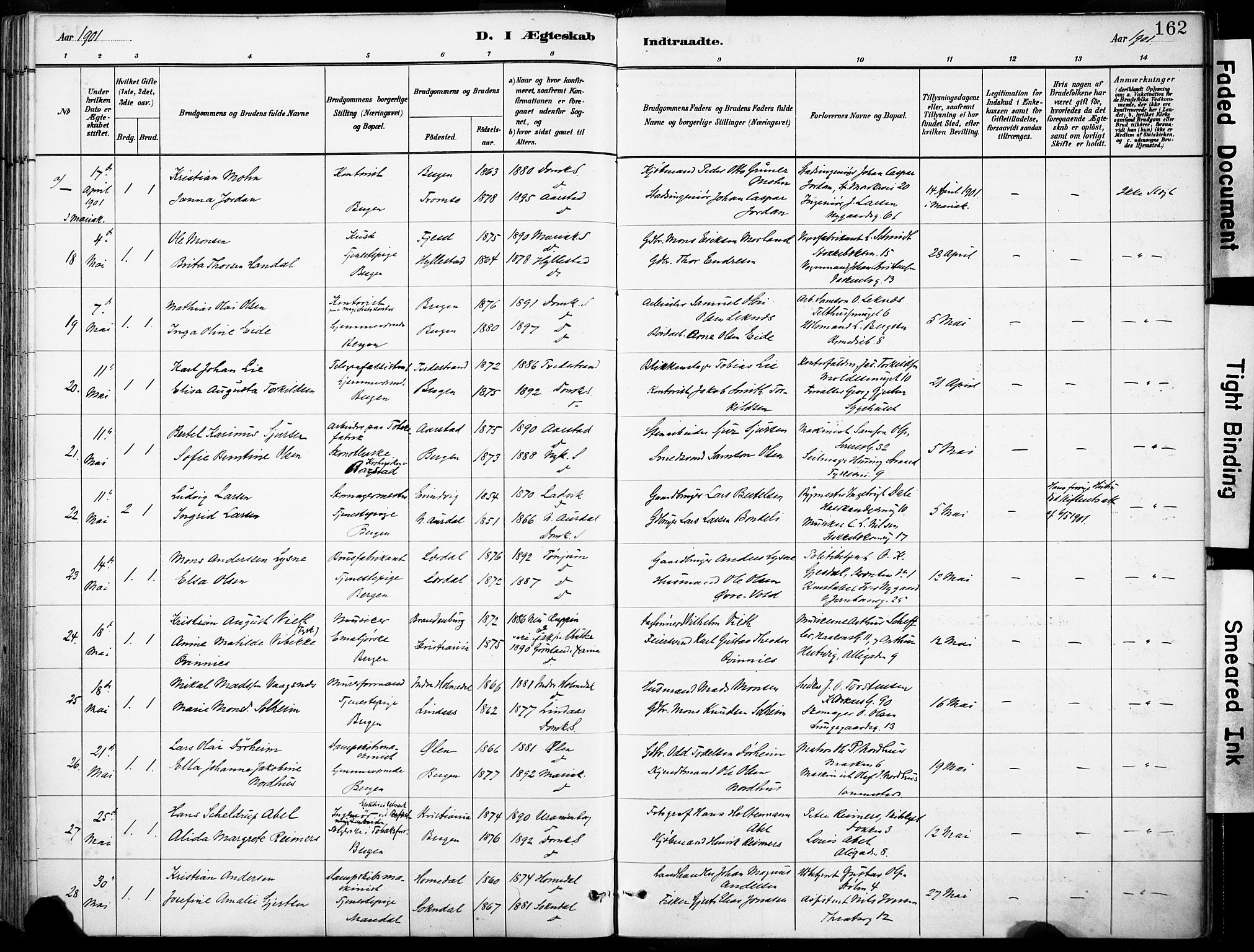 Domkirken sokneprestembete, AV/SAB-A-74801/H/Haa/L0037: Parish register (official) no. D 4, 1880-1907, p. 162