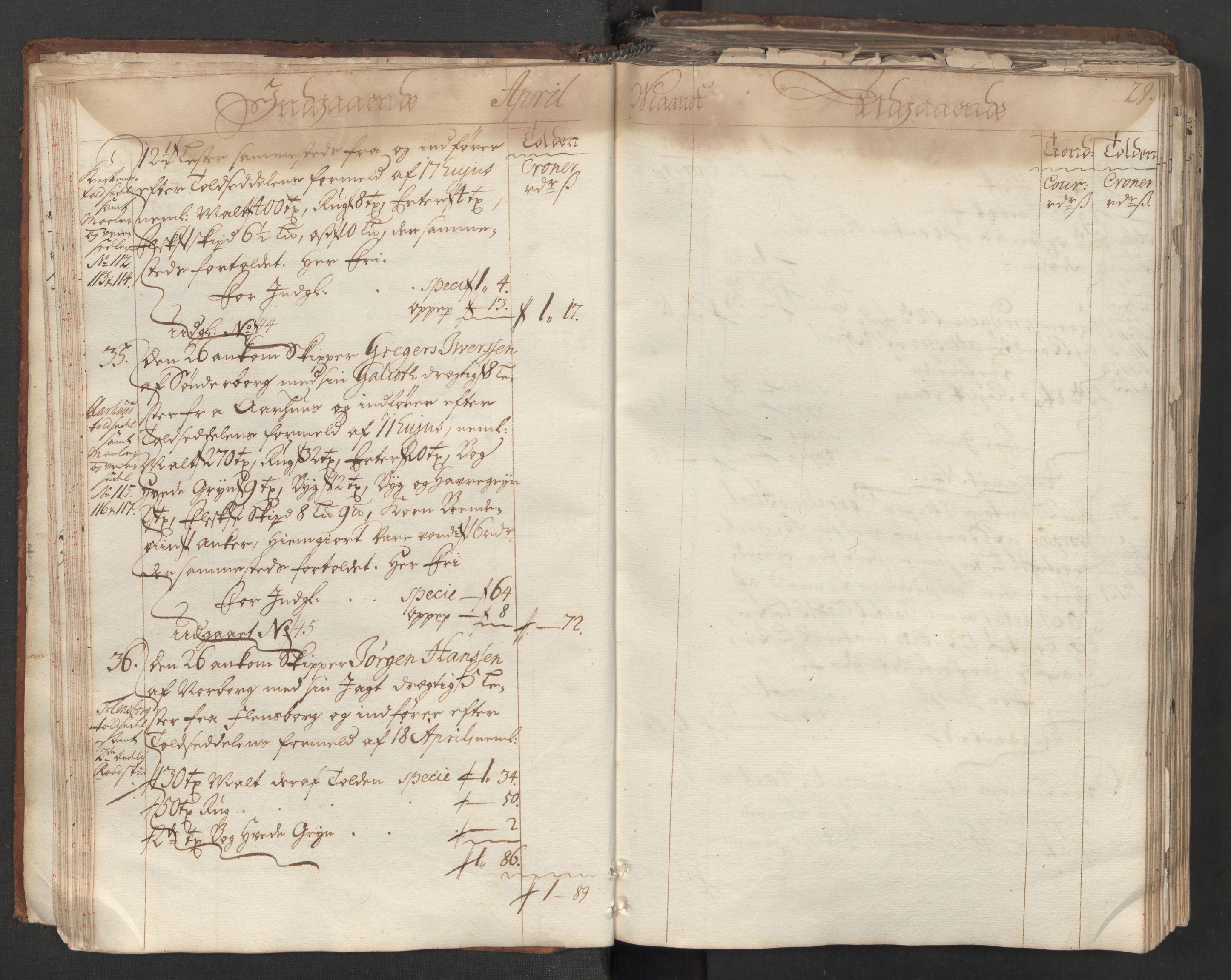 Generaltollkammeret, tollregnskaper, AV/RA-EA-5490/R06/L0012/0001: Tollregnskaper Kristiania / Hovedtollbok, 1731, p. 28b-29a