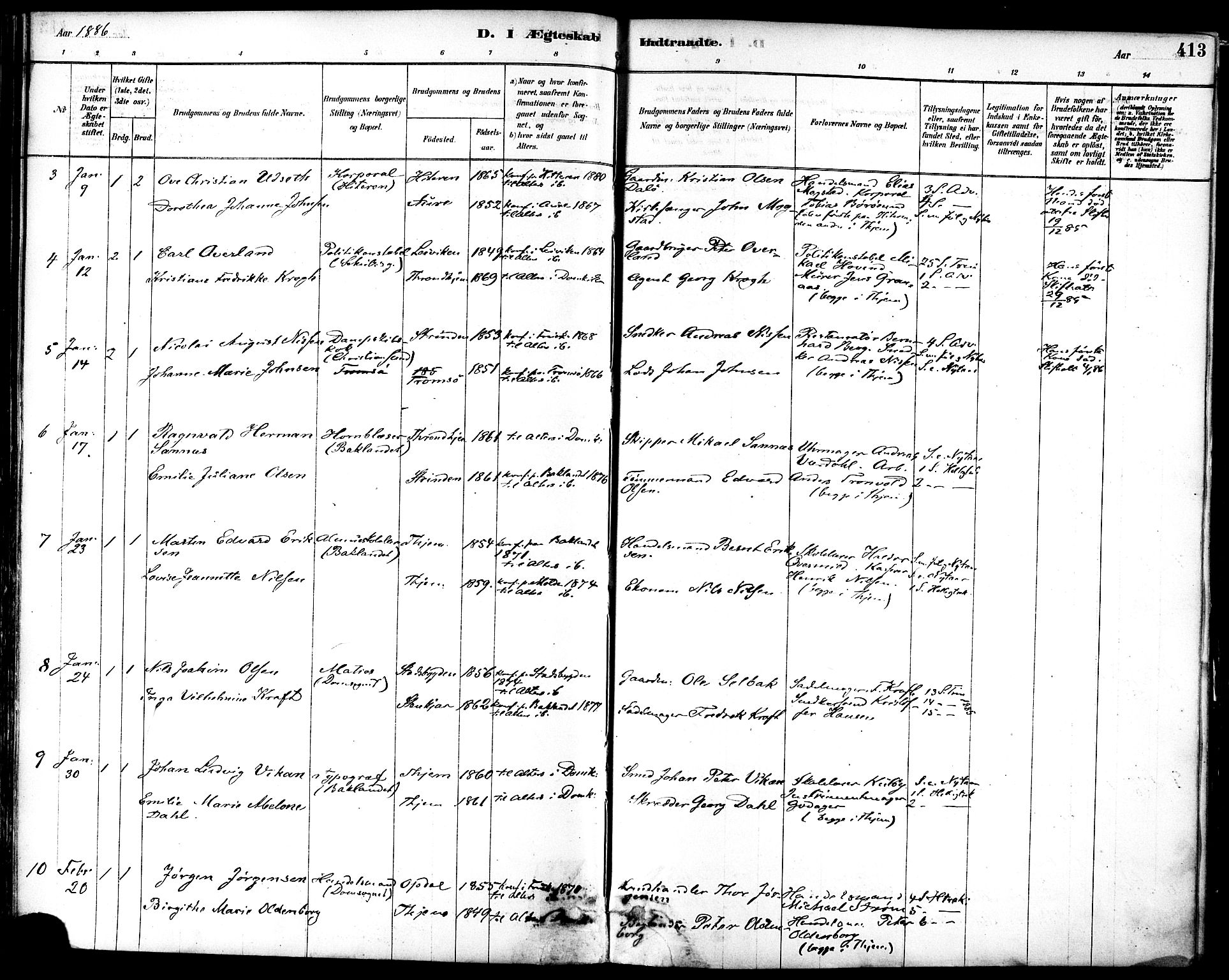 Ministerialprotokoller, klokkerbøker og fødselsregistre - Sør-Trøndelag, AV/SAT-A-1456/601/L0058: Parish register (official) no. 601A26, 1877-1891, p. 413