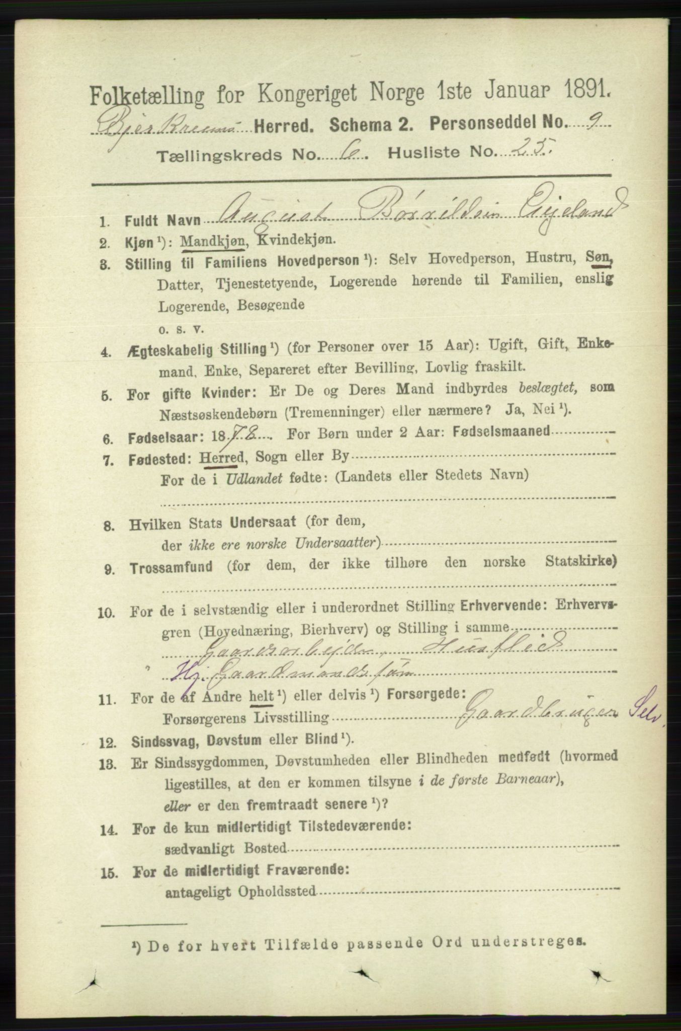 RA, 1891 census for 1114 Bjerkreim, 1891, p. 2257