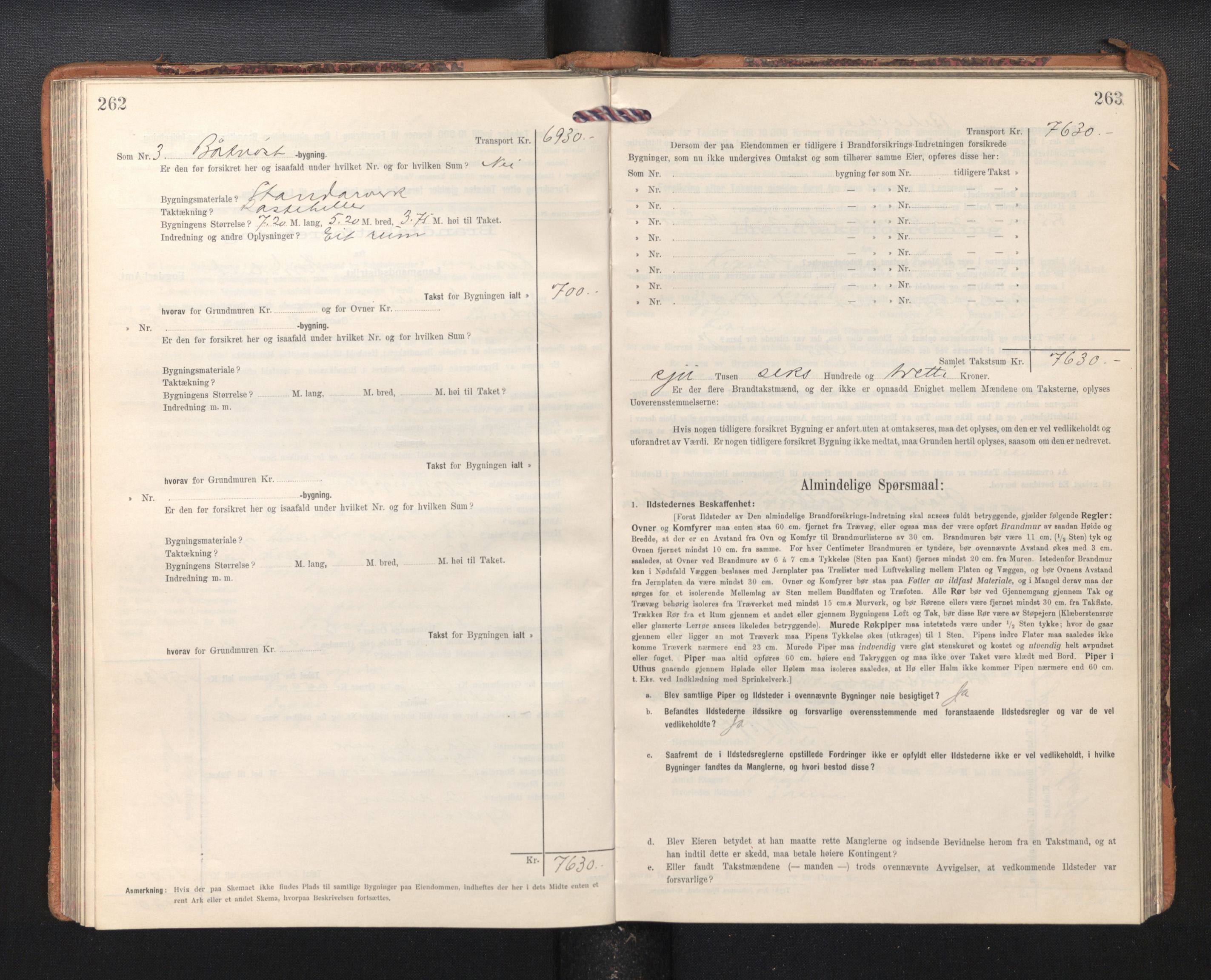 Lensmannen i Kvam, AV/SAB-A-33201/0012/L0006: Branntakstprotokoll, skjematakst, 1913-1955, p. 262-263