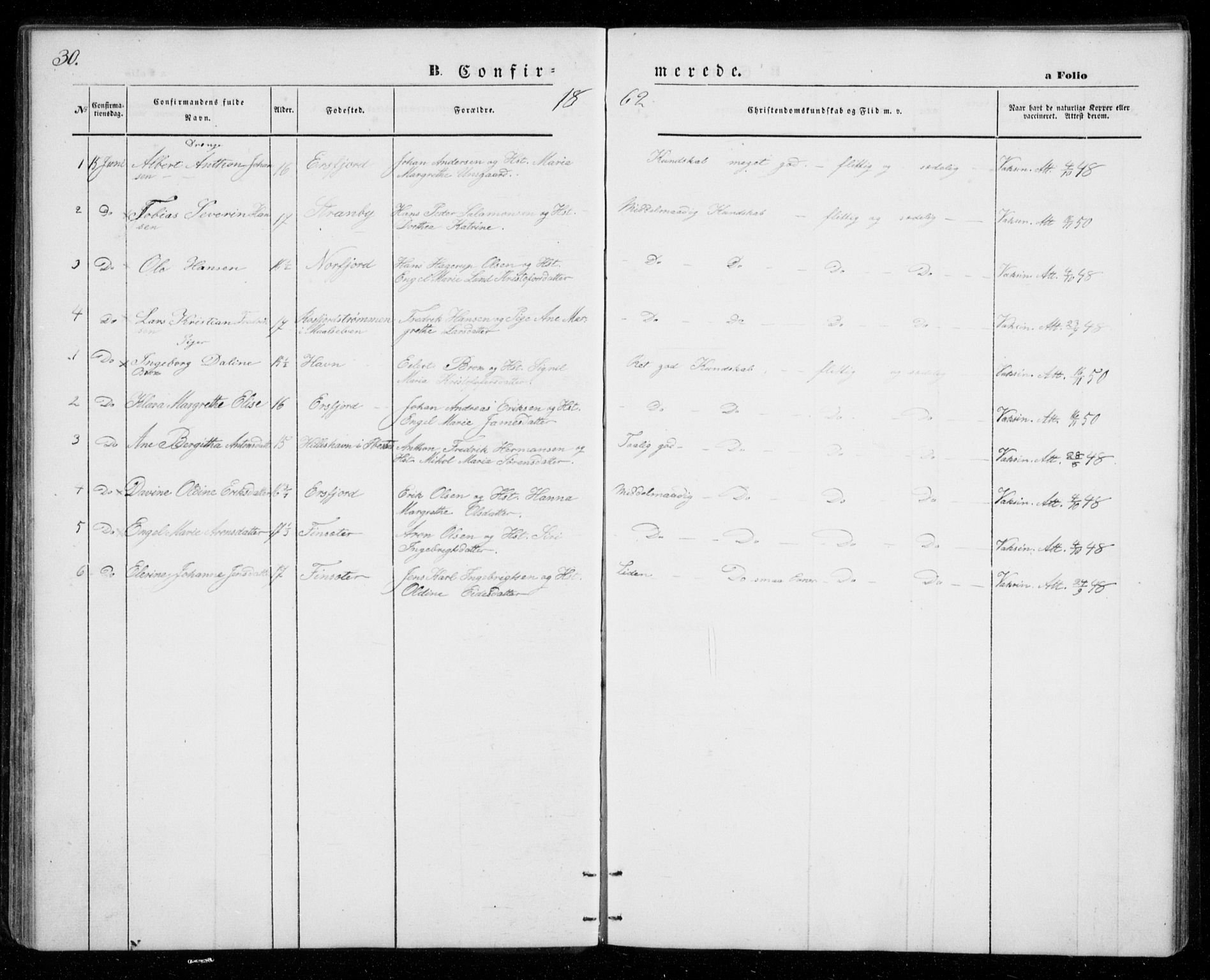 Berg sokneprestkontor, SATØ/S-1318/G/Ga/Gab/L0002klokker: Parish register (copy) no. 2, 1851-1874, p. 30