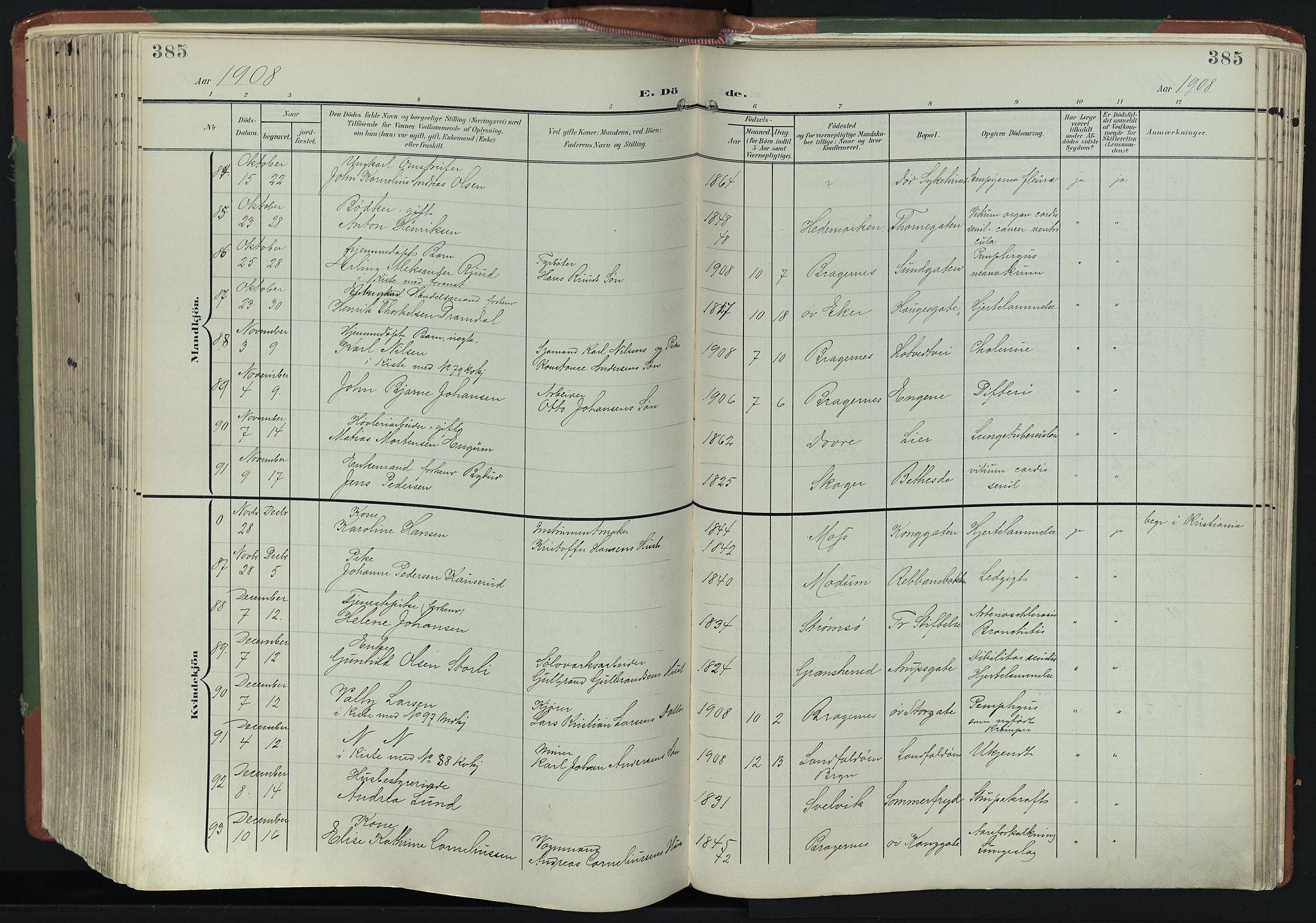 Bragernes kirkebøker, AV/SAKO-A-6/F/Fb/L0009: Parish register (official) no. II 9, 1902-1911, p. 385