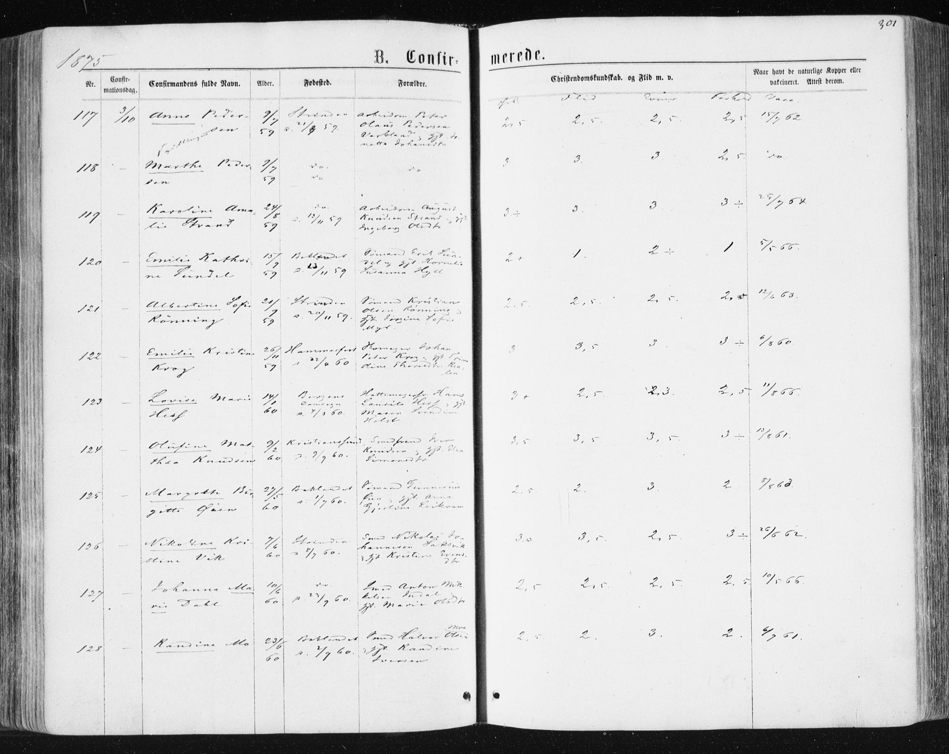 Ministerialprotokoller, klokkerbøker og fødselsregistre - Sør-Trøndelag, AV/SAT-A-1456/604/L0186: Parish register (official) no. 604A07, 1866-1877, p. 301