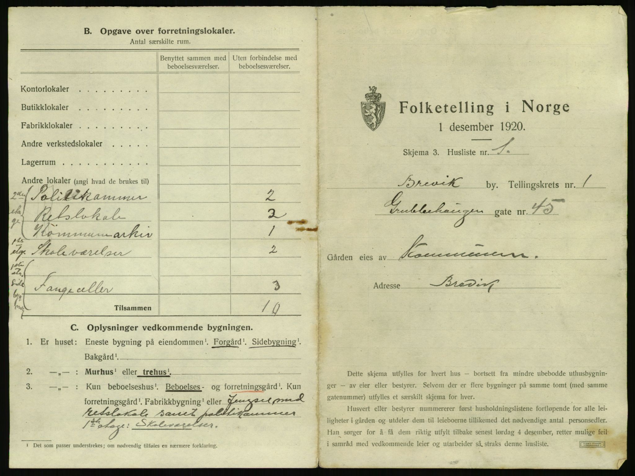 SAKO, 1920 census for Brevik, 1920, p. 22