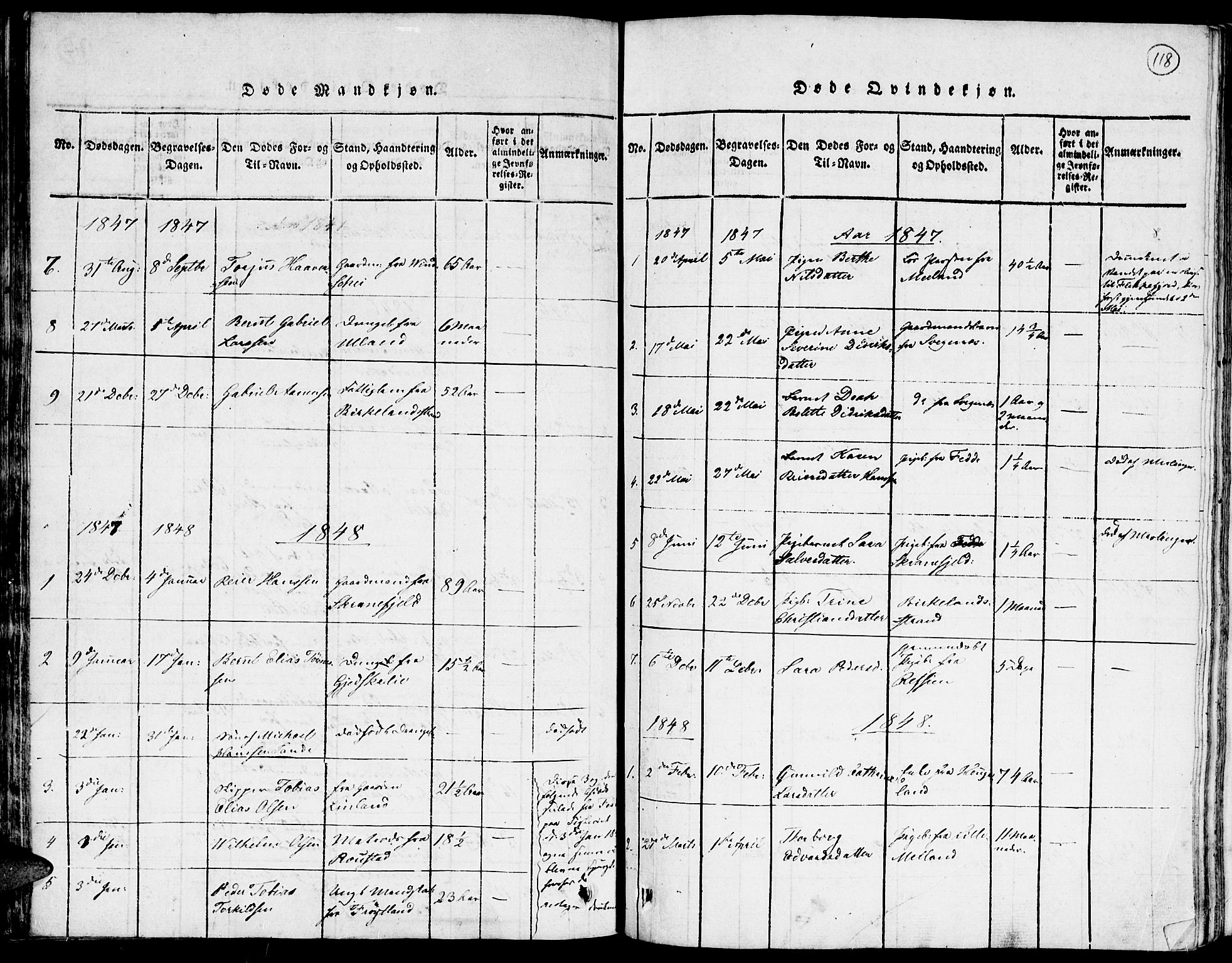 Kvinesdal sokneprestkontor, SAK/1111-0026/F/Fa/Faa/L0001: Parish register (official) no. A 1, 1815-1849, p. 118