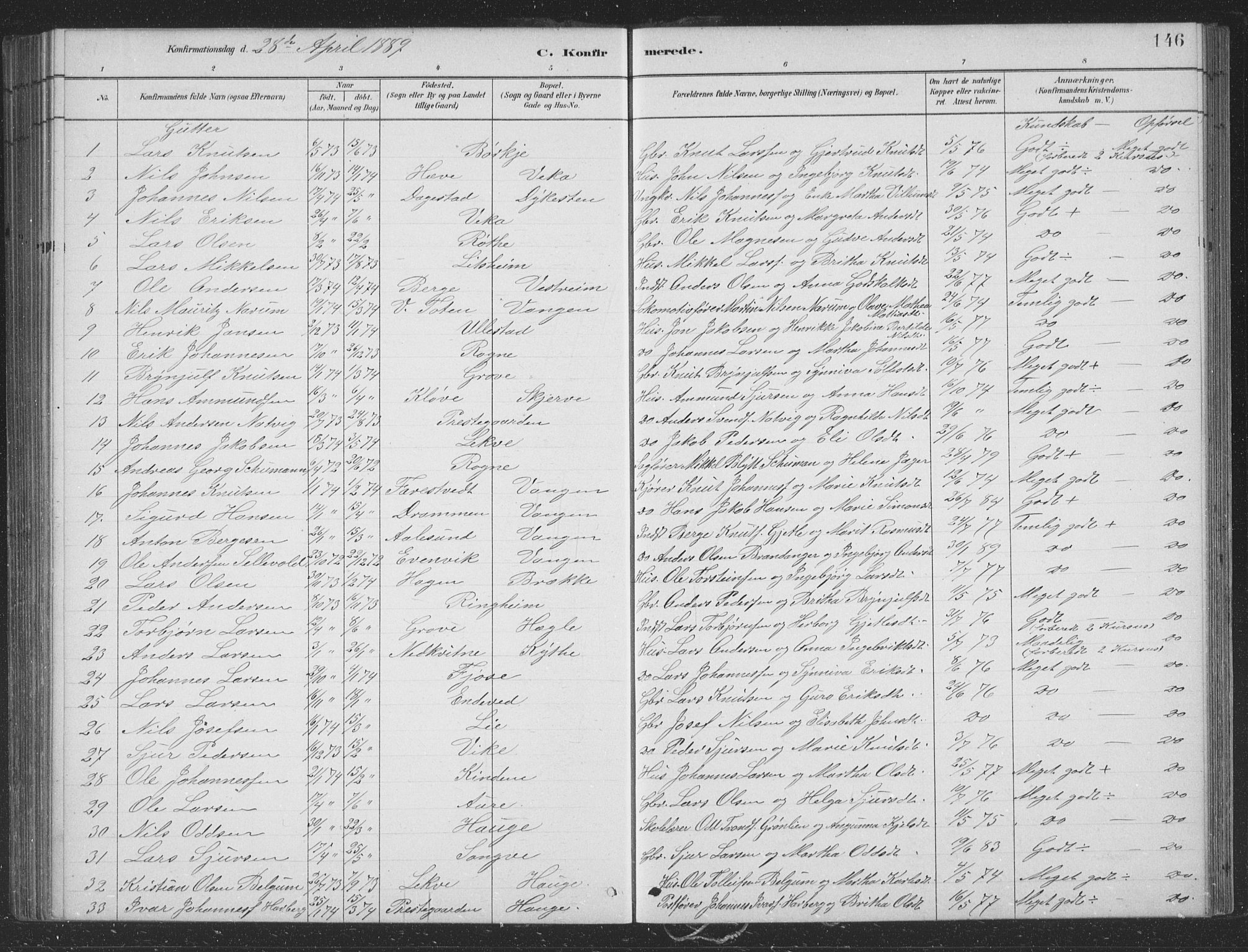 Voss sokneprestembete, SAB/A-79001/H/Hab: Parish register (copy) no. B 3, 1879-1894, p. 146