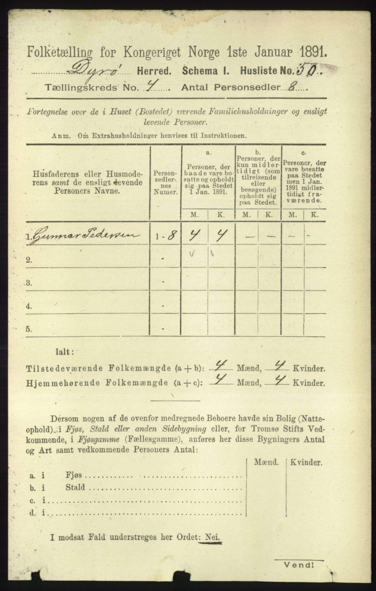 RA, 1891 census for 1926 Dyrøy, 1891, p. 1500