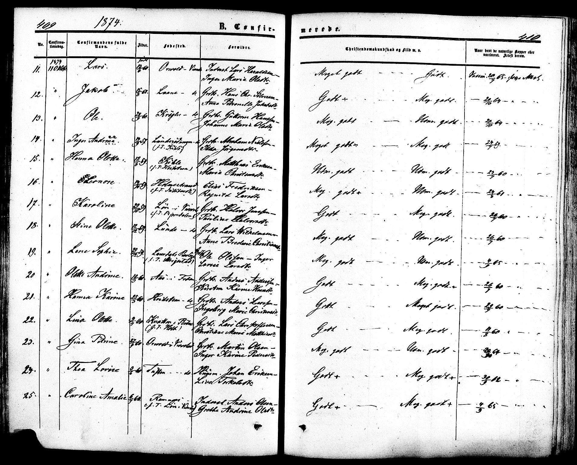 Ramnes kirkebøker, AV/SAKO-A-314/F/Fa/L0006: Parish register (official) no. I 6, 1862-1877, p. 409-410