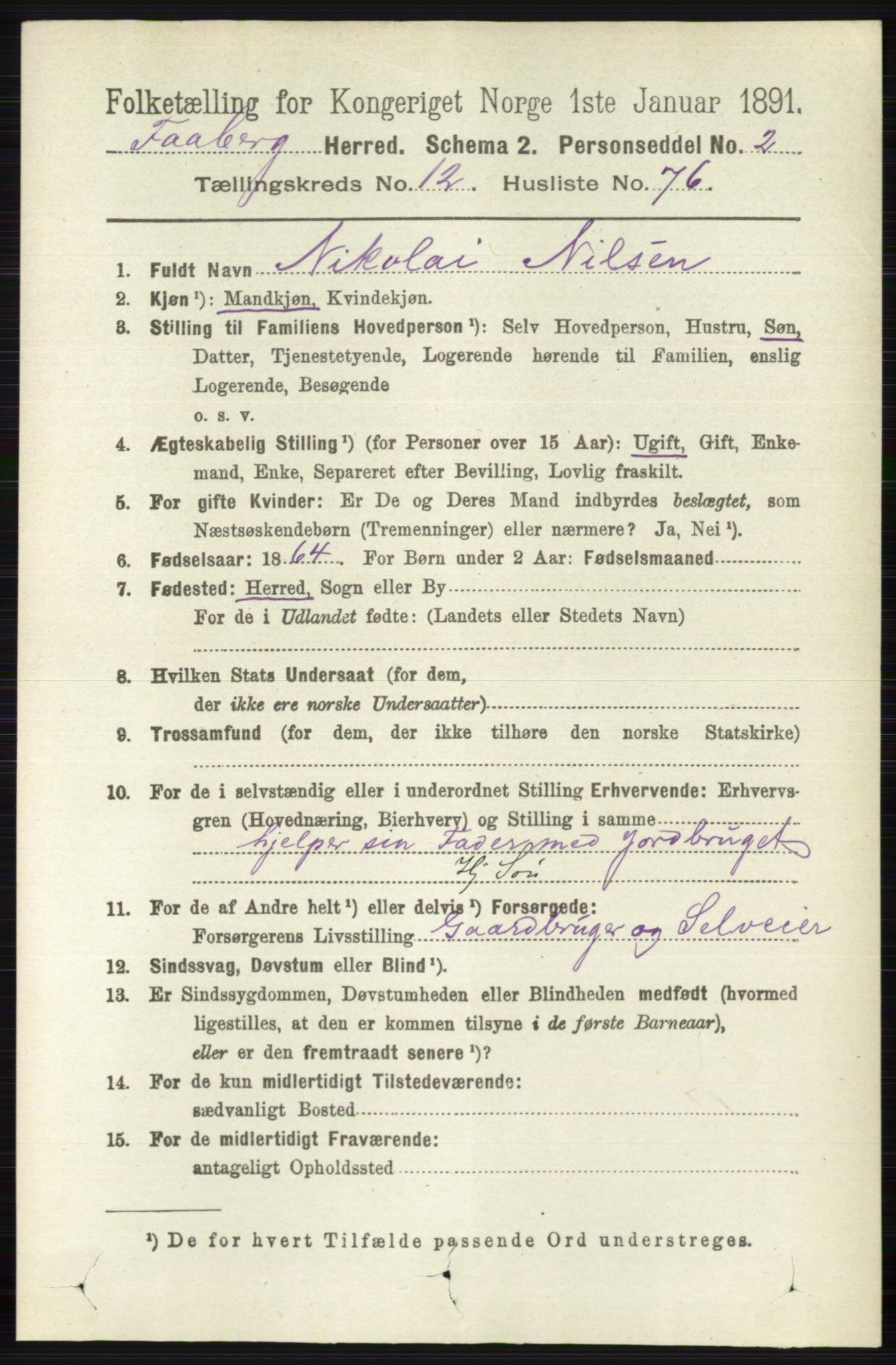 RA, 1891 census for 0524 Fåberg, 1891, p. 5166