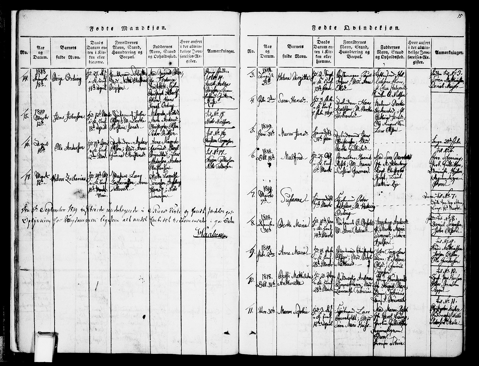 Skien kirkebøker, SAKO/A-302/F/Fa/L0005: Parish register (official) no. 5, 1814-1843, p. 15