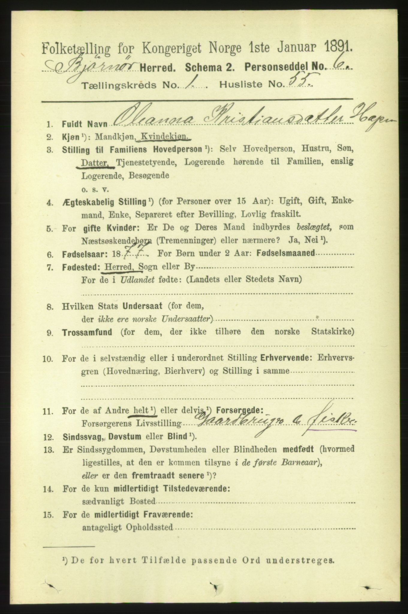 RA, 1891 census for 1632 Bjørnør, 1891, p. 450