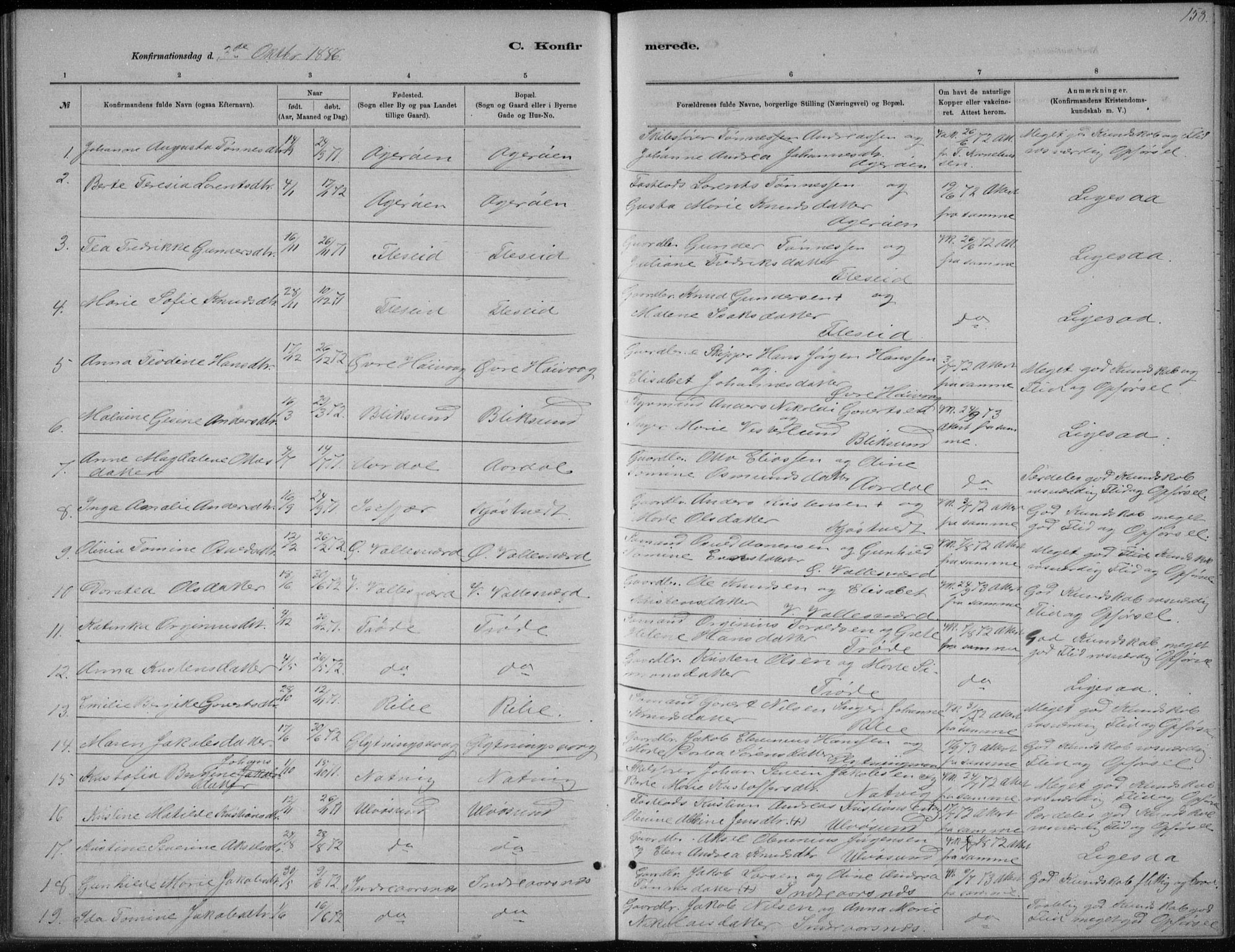 Høvåg sokneprestkontor, AV/SAK-1111-0025/F/Fb/L0004: Parish register (copy) no. B 4, 1883-1898, p. 158