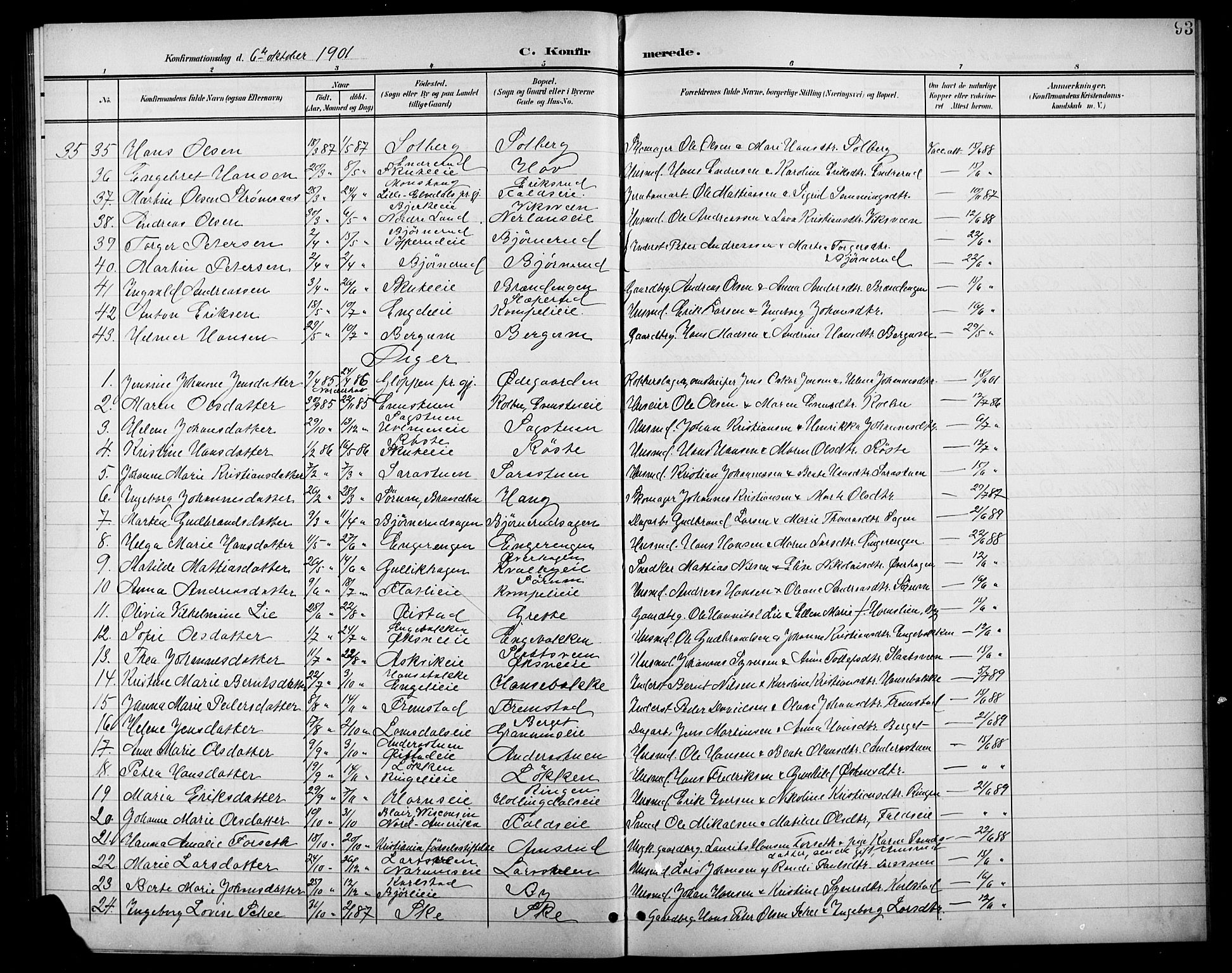 Søndre Land prestekontor, SAH/PREST-122/L/L0004: Parish register (copy) no. 4, 1901-1915, p. 93