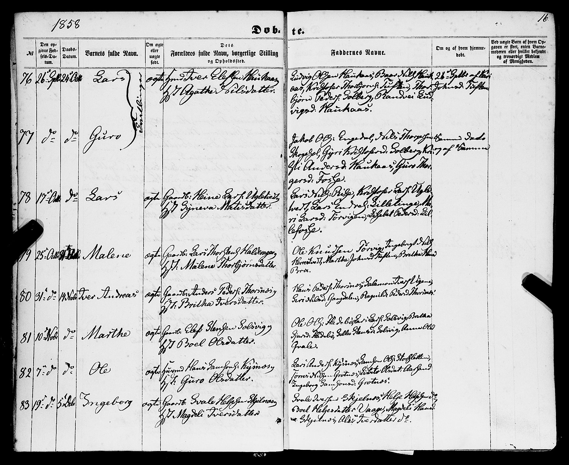 Strandebarm sokneprestembete, AV/SAB-A-78401/H/Haa: Parish register (official) no. A 8, 1858-1872, p. 16