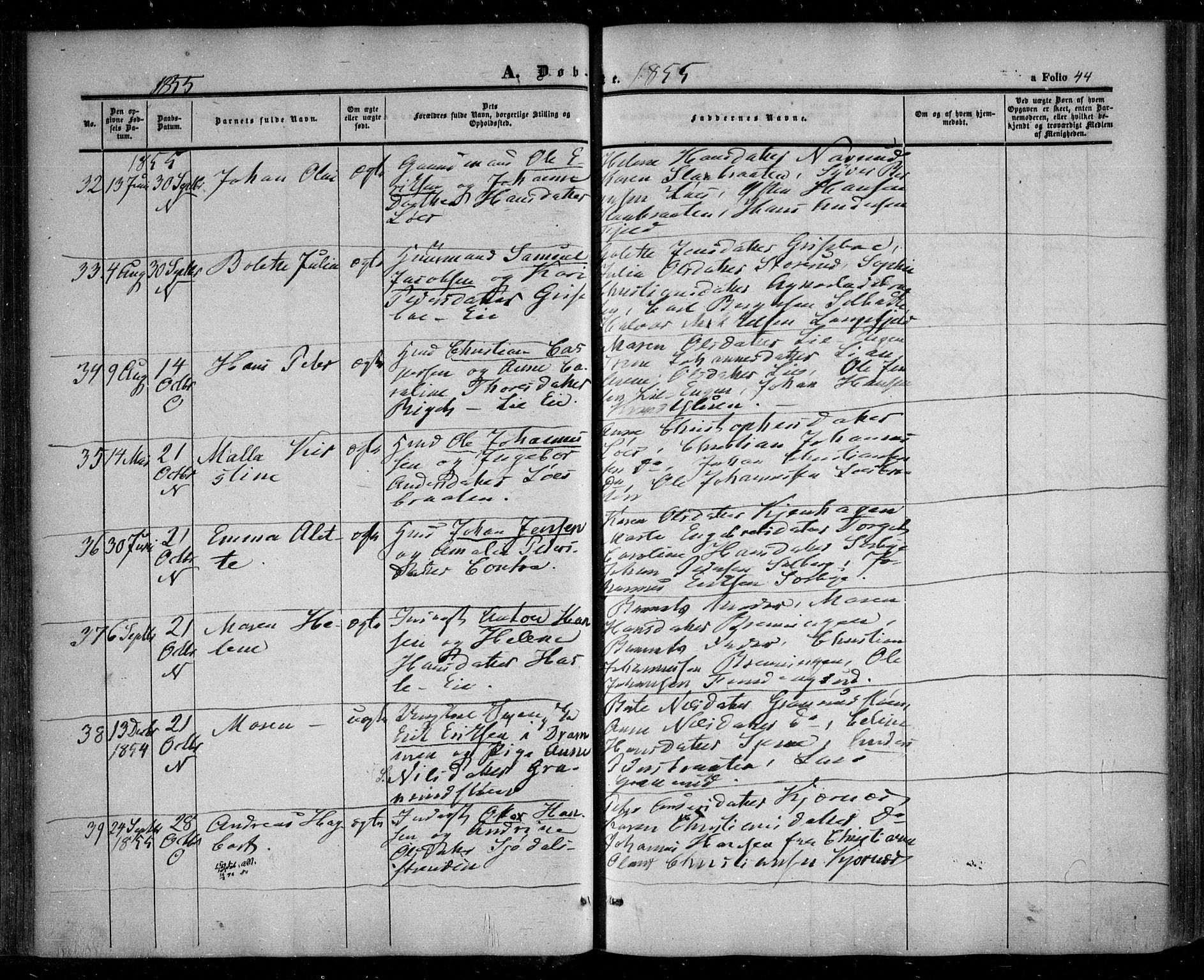 Nesodden prestekontor Kirkebøker, AV/SAO-A-10013/F/Fa/L0007: Parish register (official) no. I 7, 1848-1868, p. 44