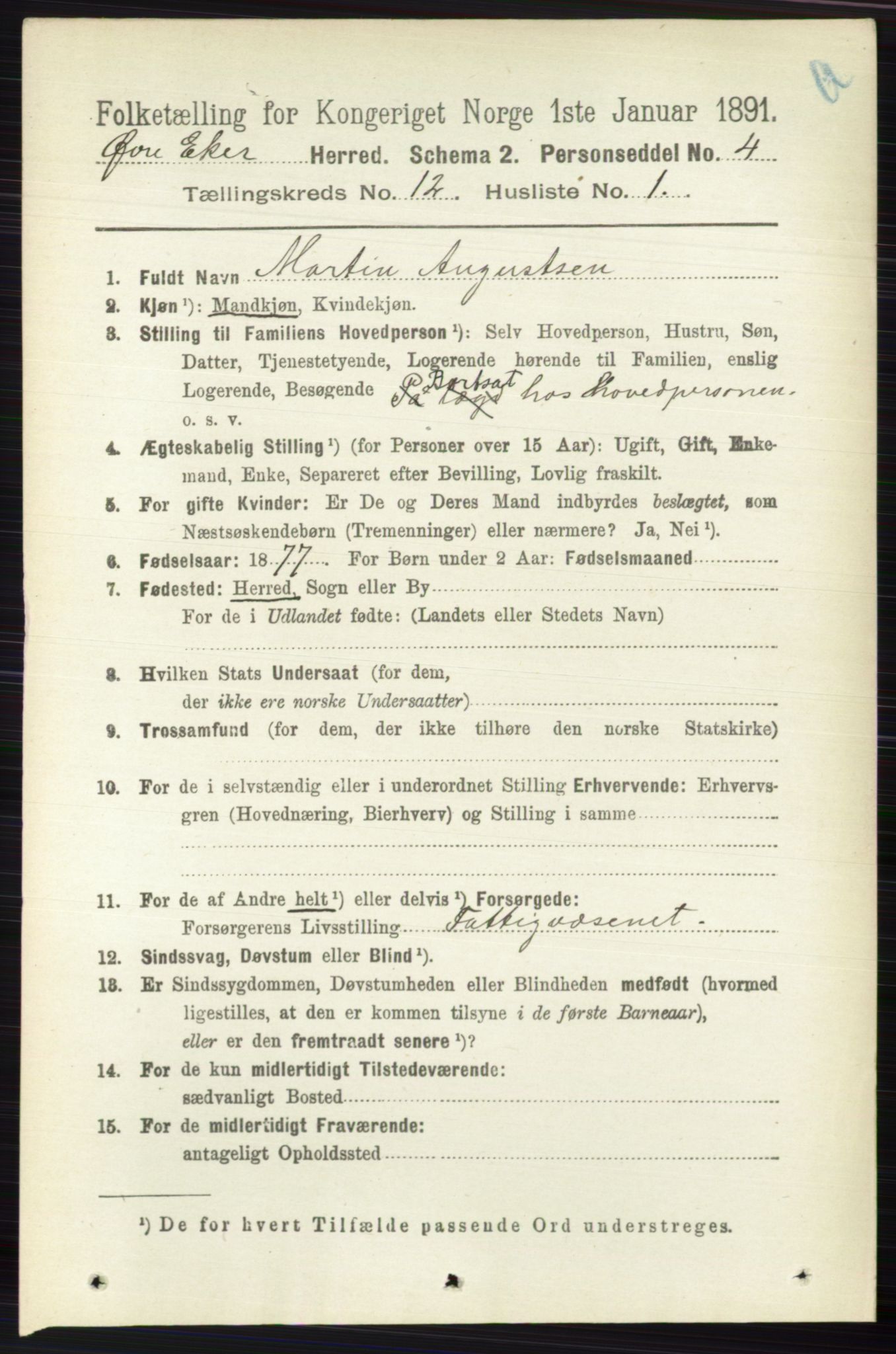 RA, 1891 census for 0624 Øvre Eiker, 1891, p. 5288