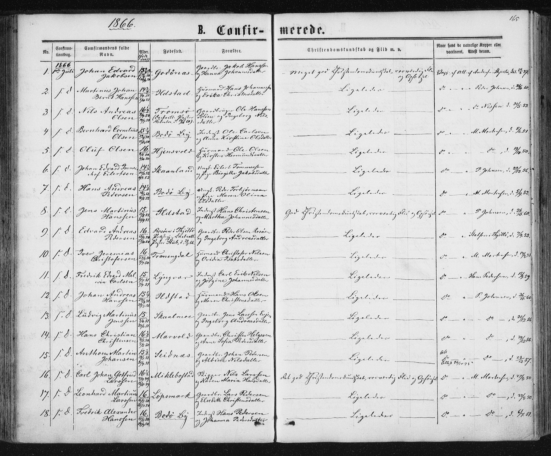 Ministerialprotokoller, klokkerbøker og fødselsregistre - Nordland, SAT/A-1459/801/L0008: Parish register (official) no. 801A08, 1864-1875, p. 165