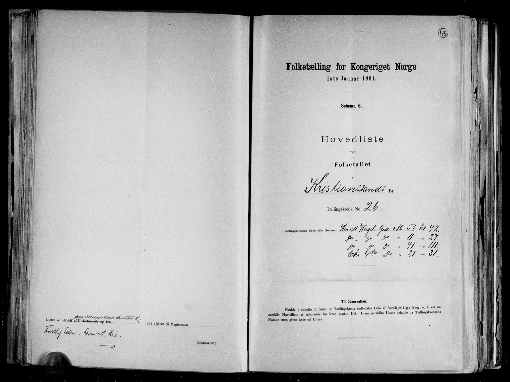 RA, 1891 census for 1001 Kristiansand, 1891, p. 55