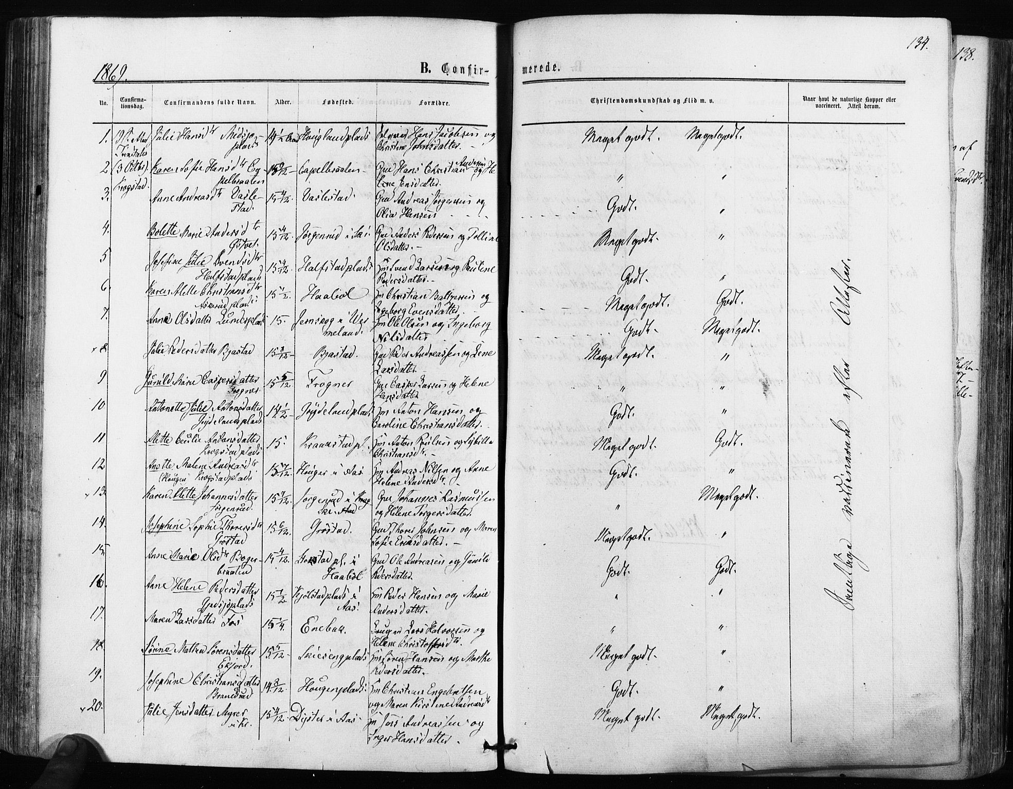 Kråkstad prestekontor Kirkebøker, SAO/A-10125a/F/Fa/L0007: Parish register (official) no. I 7, 1858-1870, p. 134