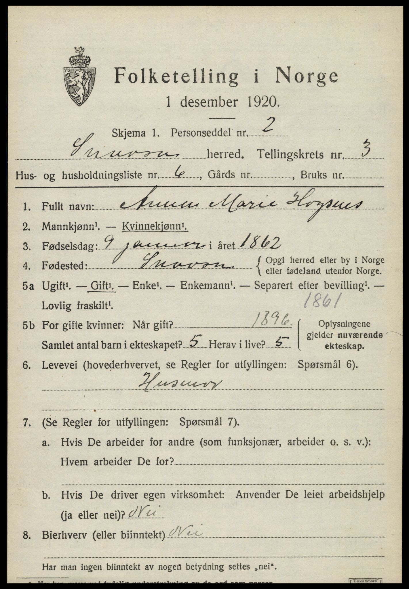 SAT, 1920 census for Snåsa, 1920, p. 1594