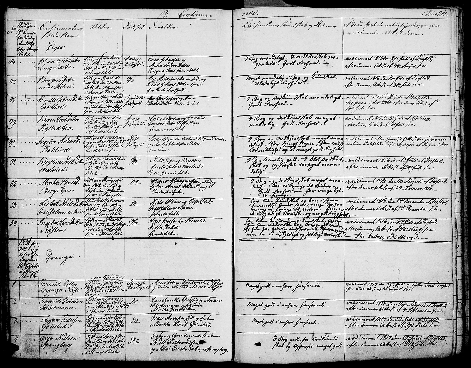 Stange prestekontor, SAH/PREST-002/K/L0009: Parish register (official) no. 9, 1826-1835, p. 210